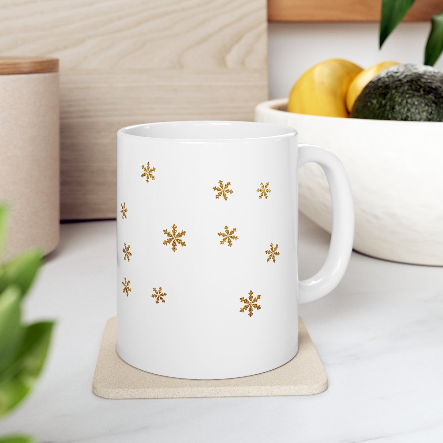 Snowflake Christmas Ceramic Mug 11oz Gold Gift for Her, Holiday Decoration, Coffee Mug - Design Club Home