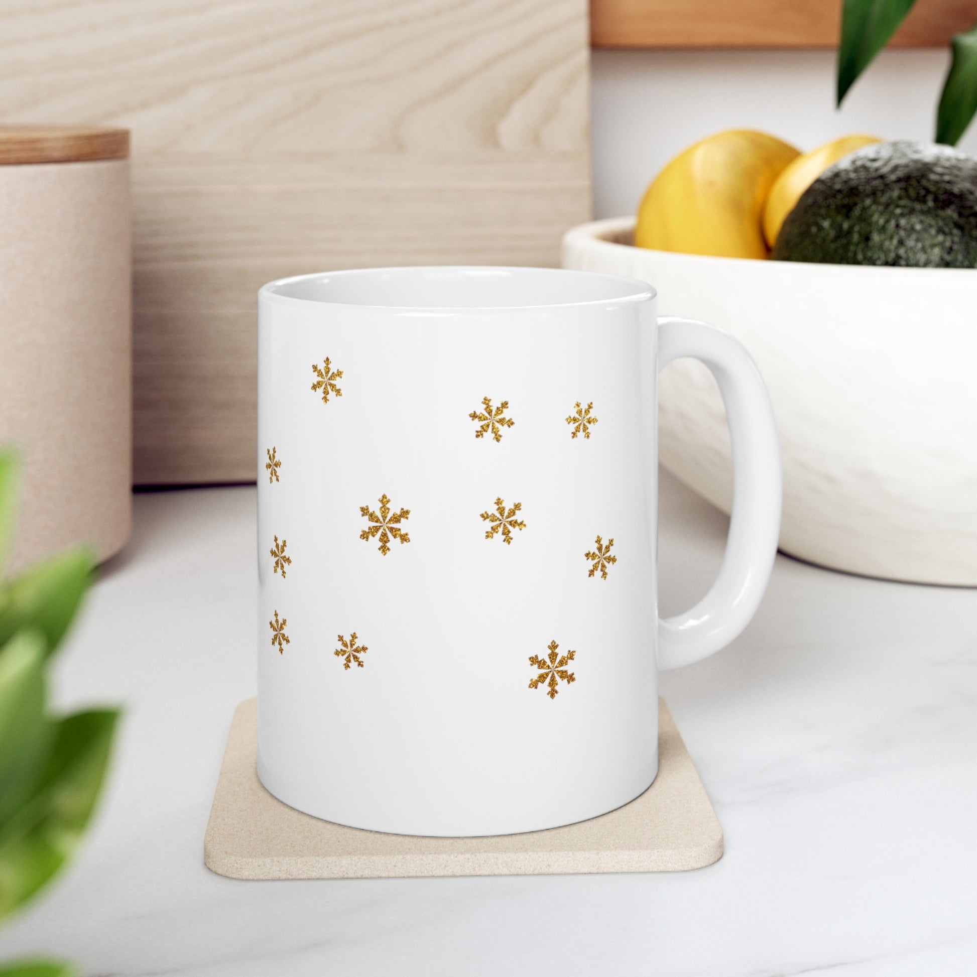 Snowflake Christmas Ceramic Mug 11oz Gold Gift for Her, Holiday Decoration, Coffee Mug - Design Club Home