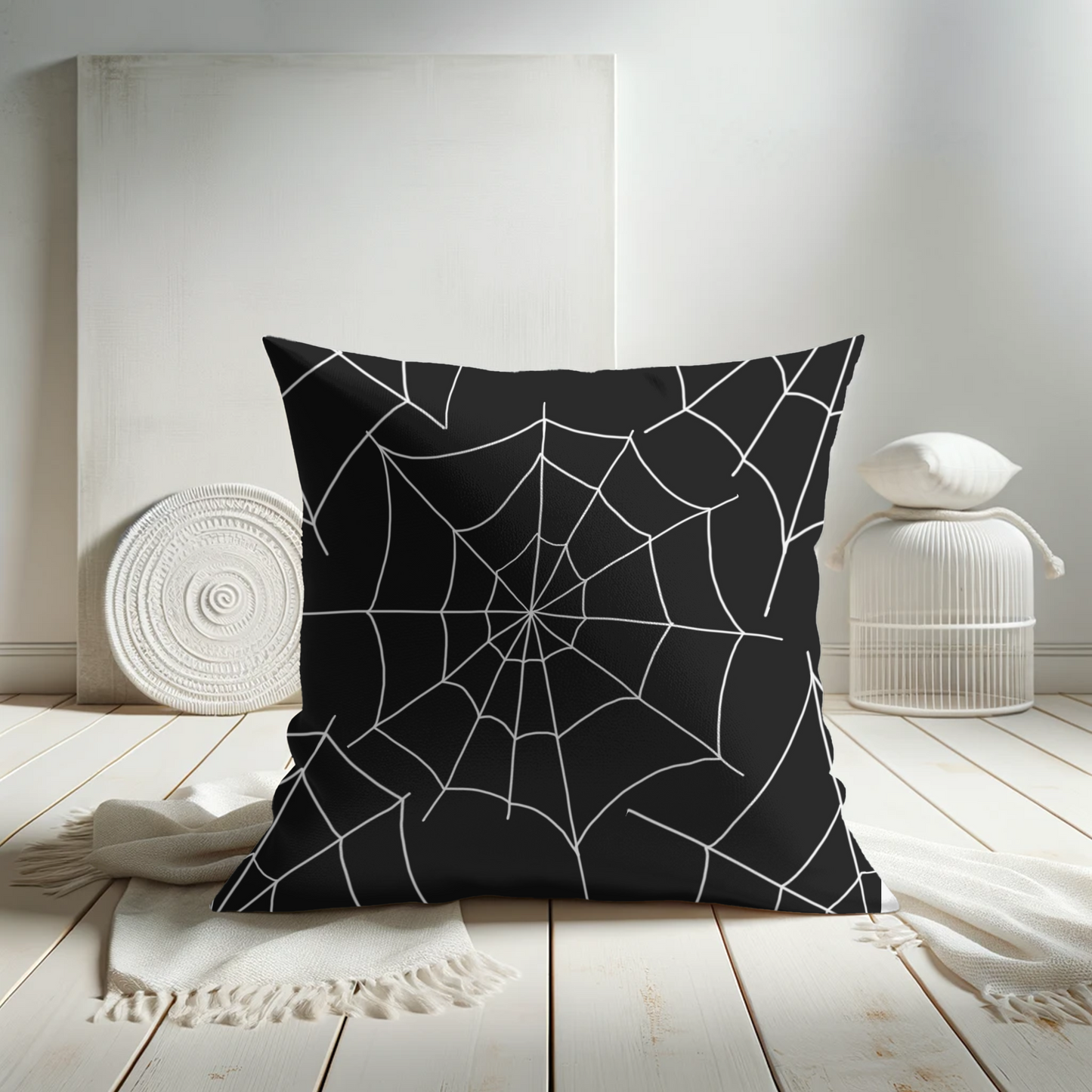 Black Spider Web Pillow