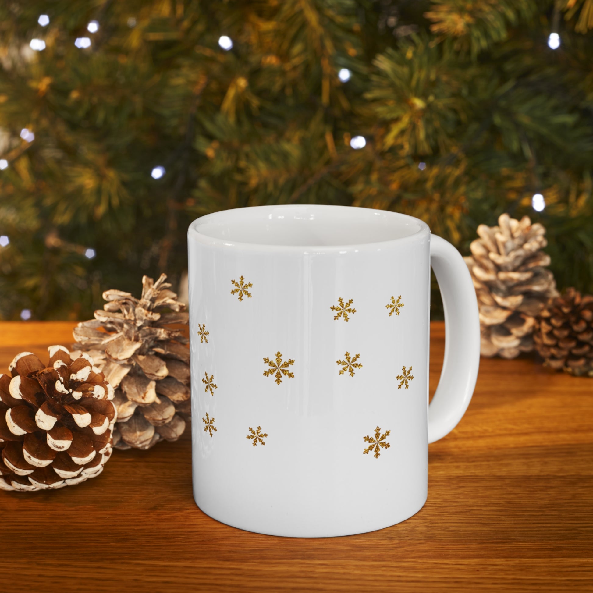Snowflake Christmas Ceramic Mug 11oz Gold Gift for Her, Holiday Decoration, Coffee Mug - Design Club Home