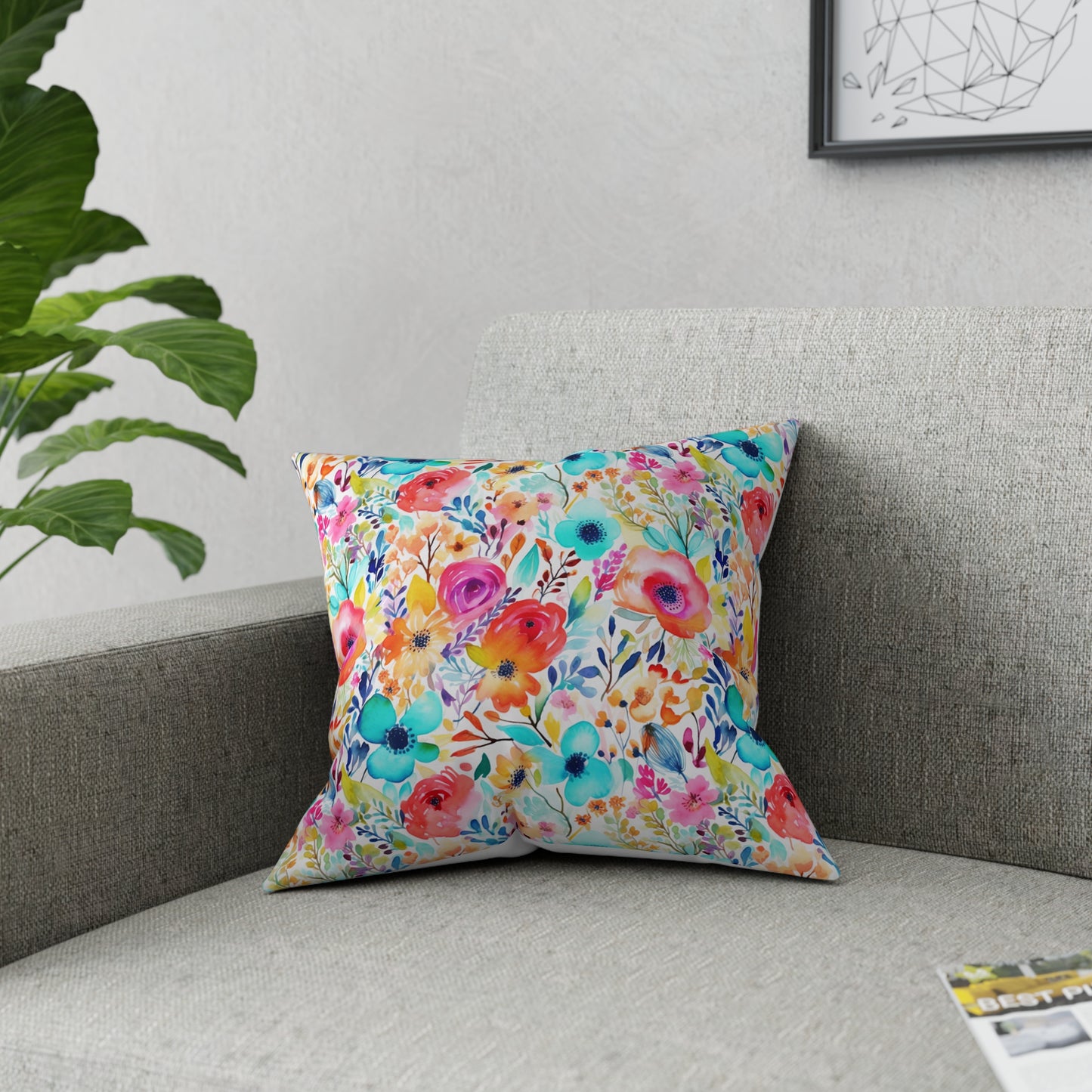 Colorful Flower Throw Pillow, Watercolor Wildflowers, Housewarming Gift, Wedding Gift, Abstract Paint - Design Club Home