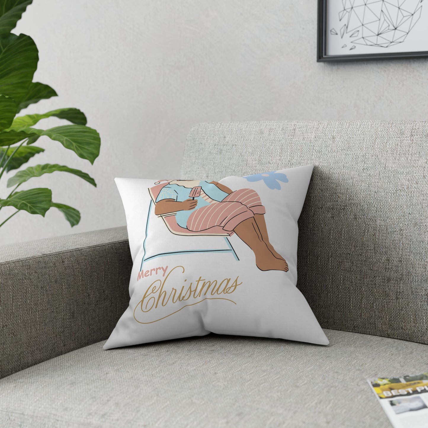 Merry Christmas Pillow, Coastal Christmas Throw Pillow, Tropical Santa, Beach House, Housewarming Gift, - Design Club Home