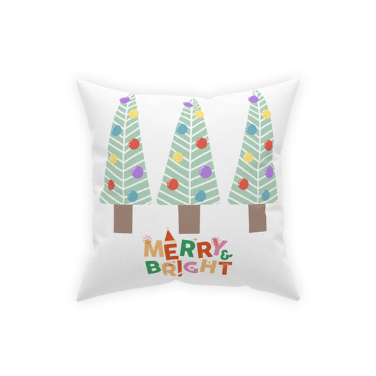 Christmas Tree Decorative Pillow, Merry and Bright Holiday Pillow, Christmas Gift, Housewarming Gift, Retro Vintage Christmas, - Design Club Home