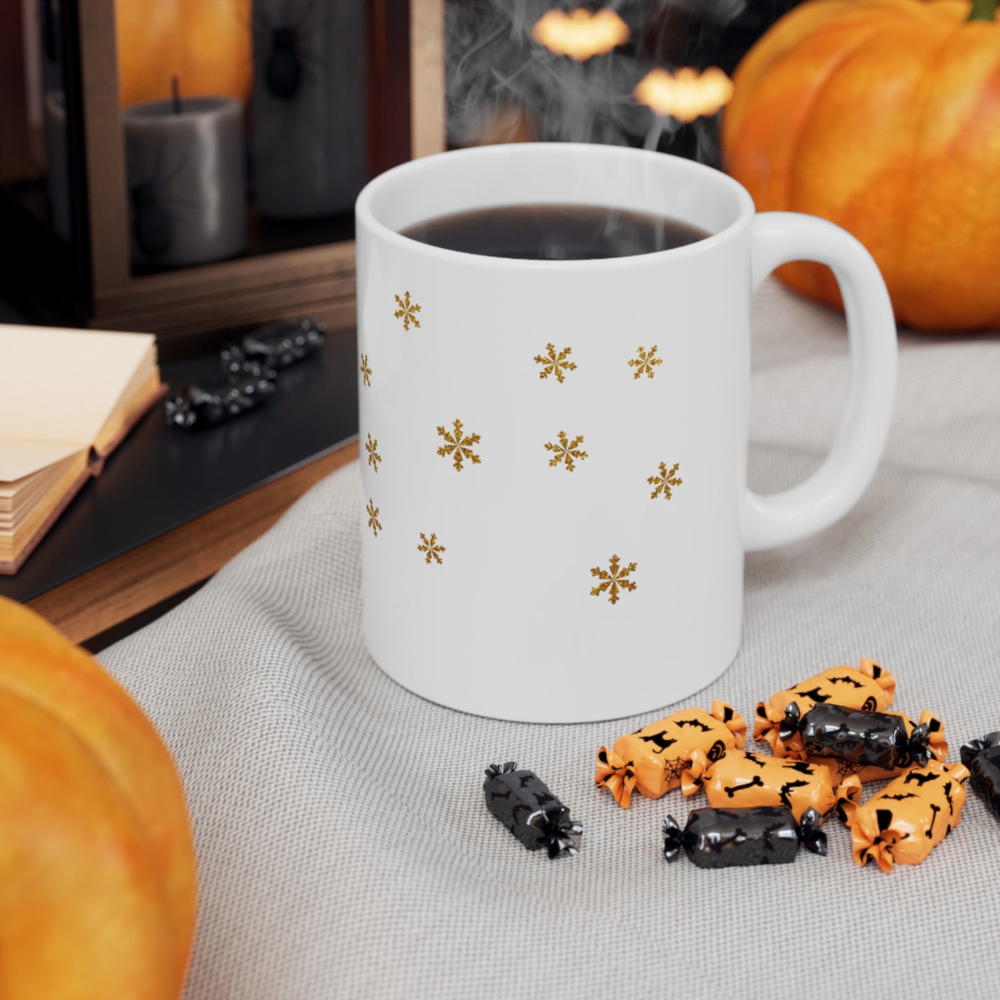 Snowflake Christmas Ceramic Mug 11oz Gold Gift for Her, Holiday Decoration, Coffee Mug - Design Club Home