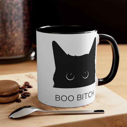 Boo Bitch Black Cat Accent Coffee Mug Funny Halloween Gift 11oz - Design Club Home