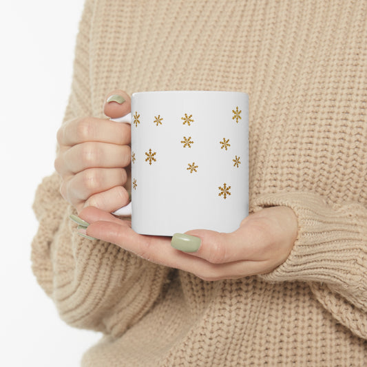 Snowflake Christmas Ceramic Mug 11oz Gold Gift for Her, Holiday Decoration, Coffee Mug - Design Club Home