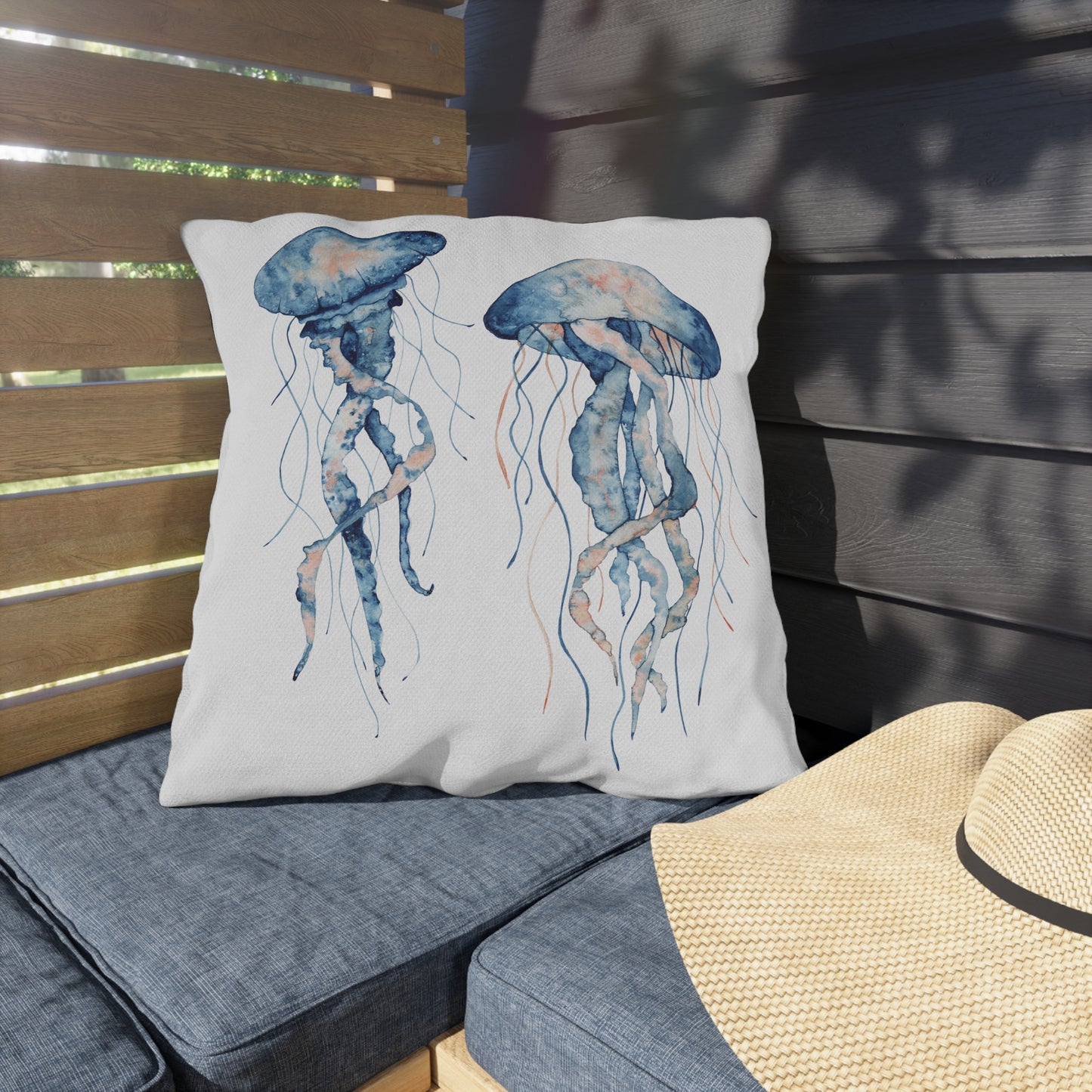 Jellyfish Outdoor Pillow Ocean Lovers Watercolor Coastal Beach Art Home Gift