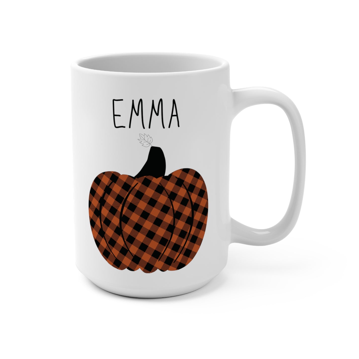 Custom Name Fall Plaid Pumpkin Personalized 15oz Coffee Mug