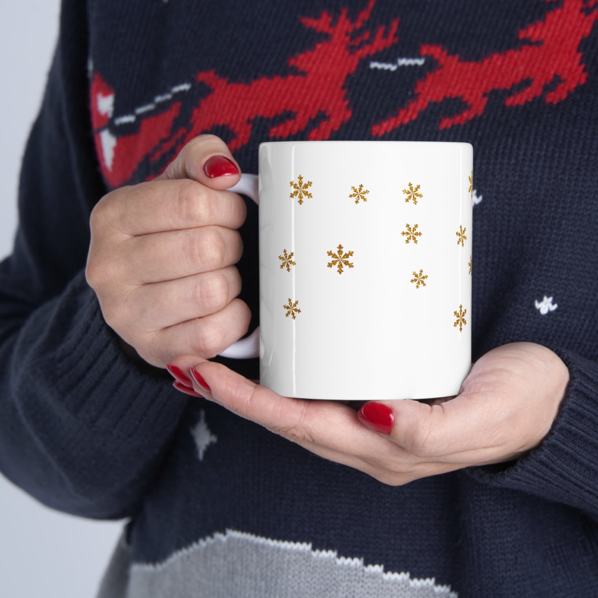 Snowflake Christmas Ceramic Mug 11oz Gold Gift for Her, Holiday Decoration, Coffee Mug - Design Club Home