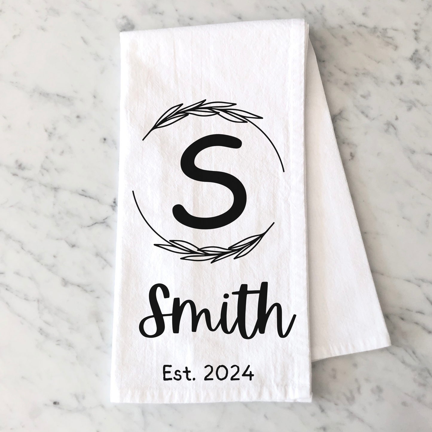 Personalized Kitchen Towel, Family Name Established Year, Custom Kitchen Decor, New Couple Wedding Anniversary Housewarming Gift