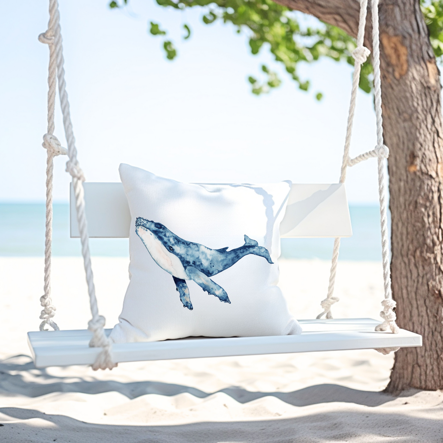 Whale Outdoor Washable Pillow Watercolor Fish Lovers Coastal Beach Cottage Home Gift