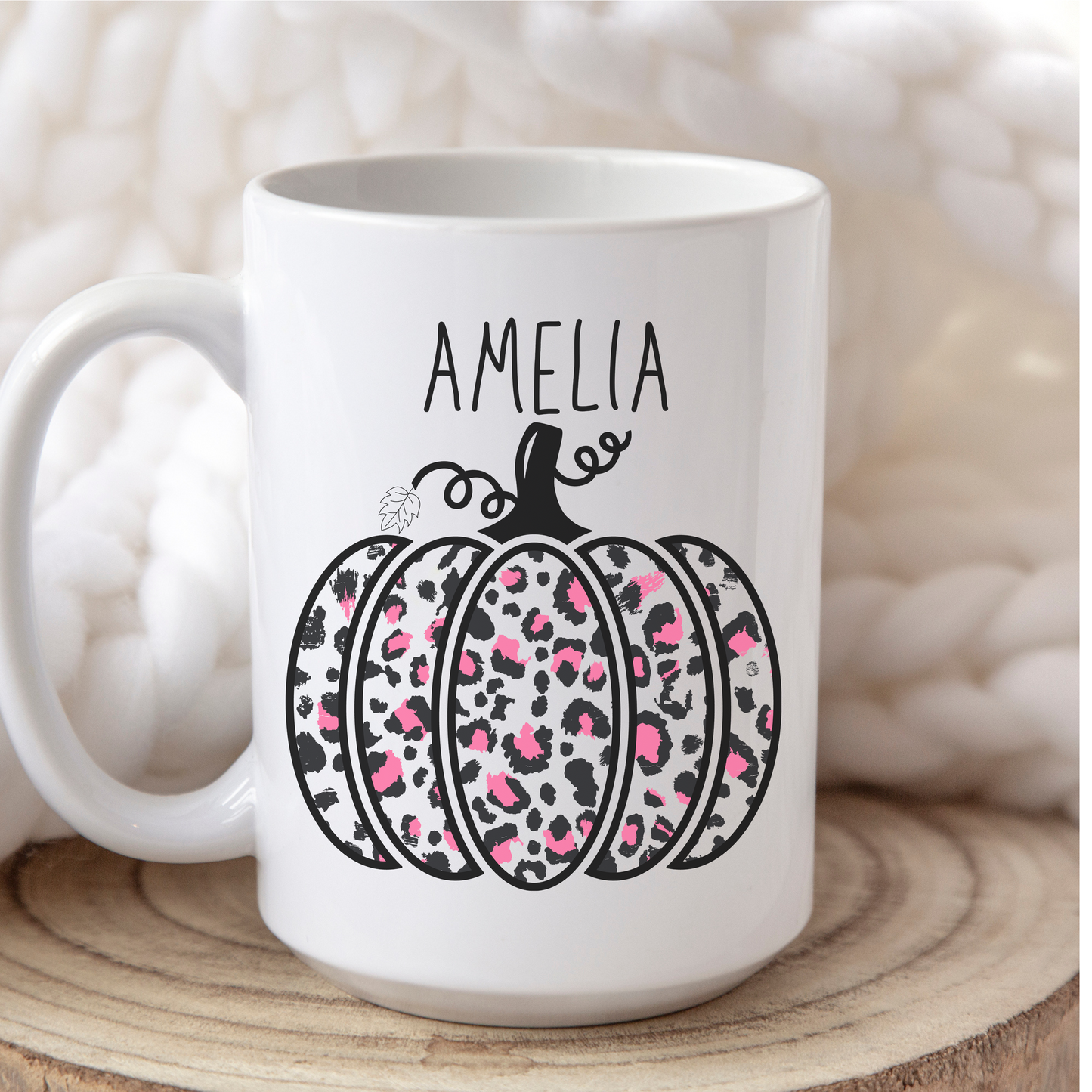 Custom Name Fall Pink Pumpkin Personalized Coffee Mug