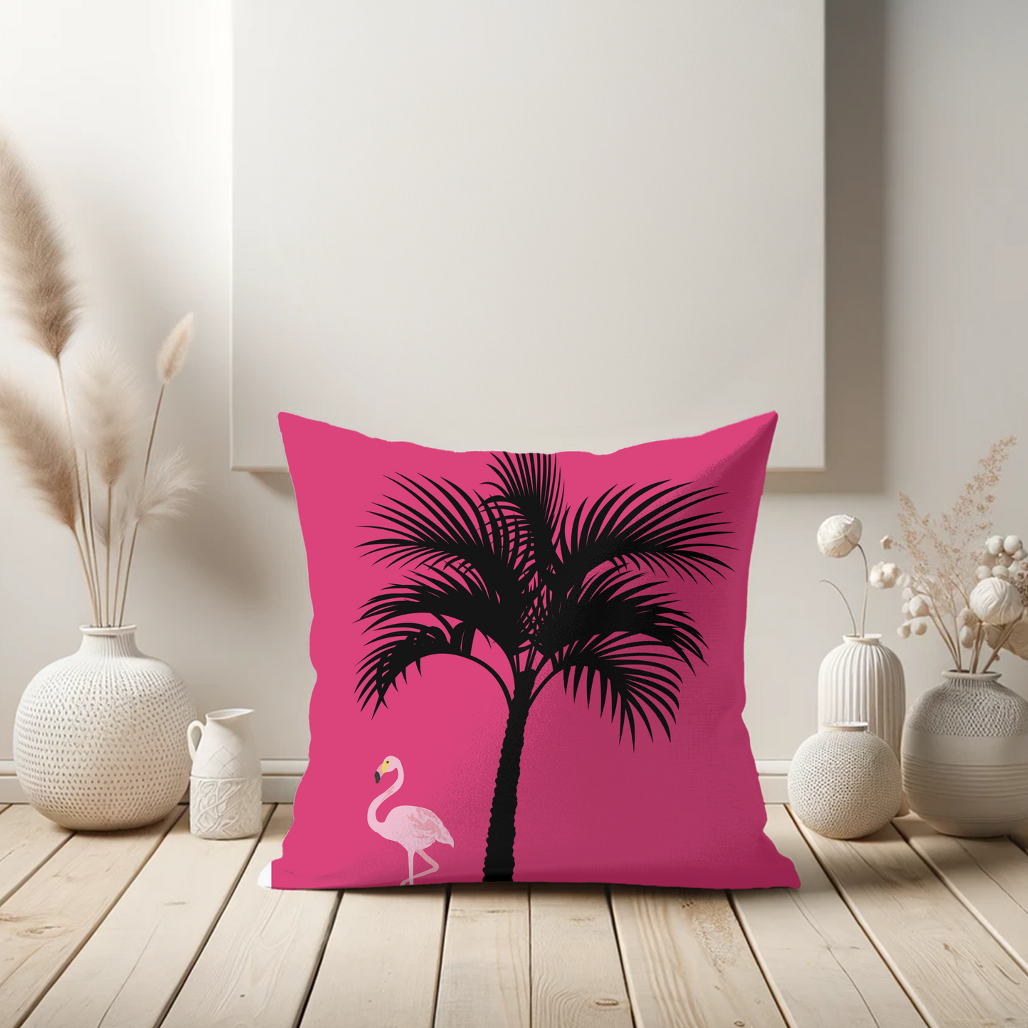 Pink Flamingo Palm Tree Outdoor Tropical Pillow