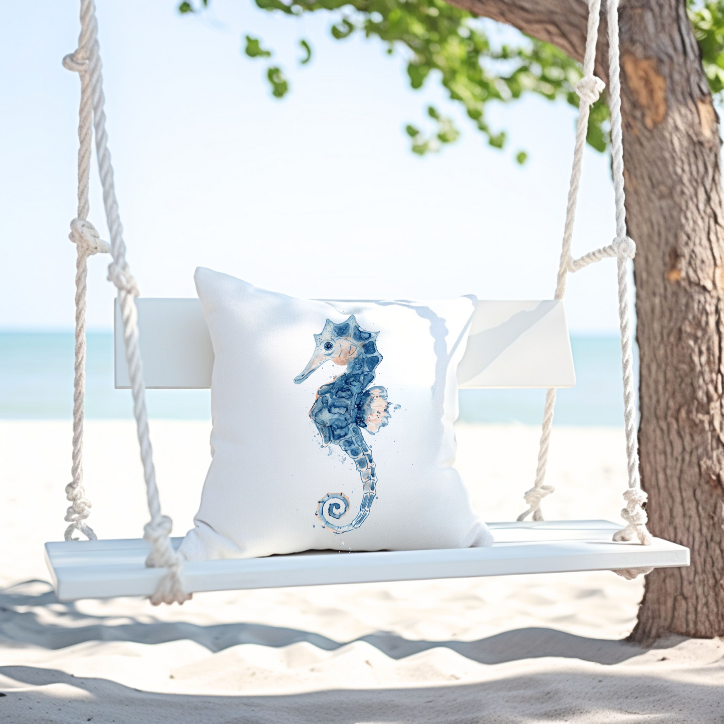 Seahorse Outdoor Pillow Watercolor Ocean Art Coastal Beach Home Gift