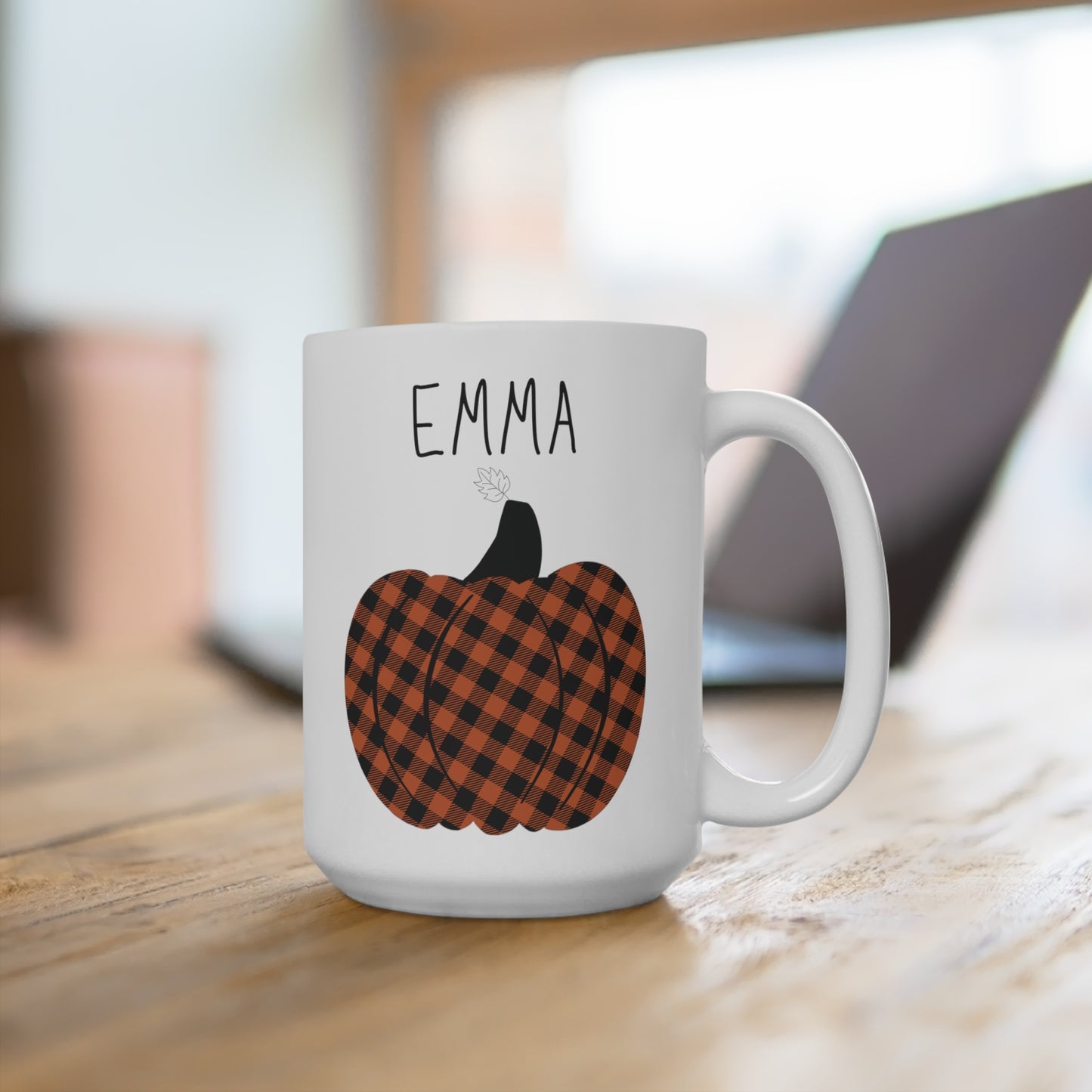 Custom Name Fall Plaid Pumpkin Personalized 15oz Coffee Mug