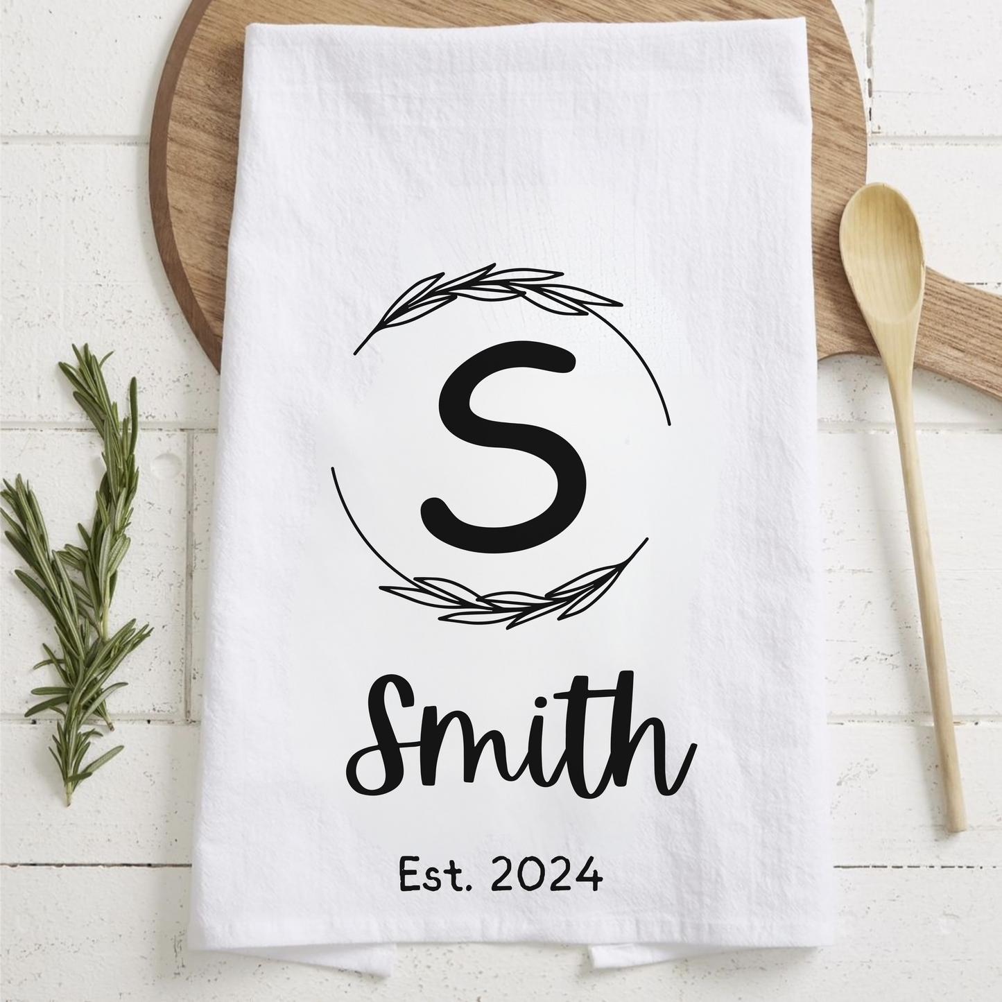 Personalized Kitchen Towel, Family Name Established Year, Custom Kitchen Decor, New Couple Wedding Anniversary Housewarming Gift