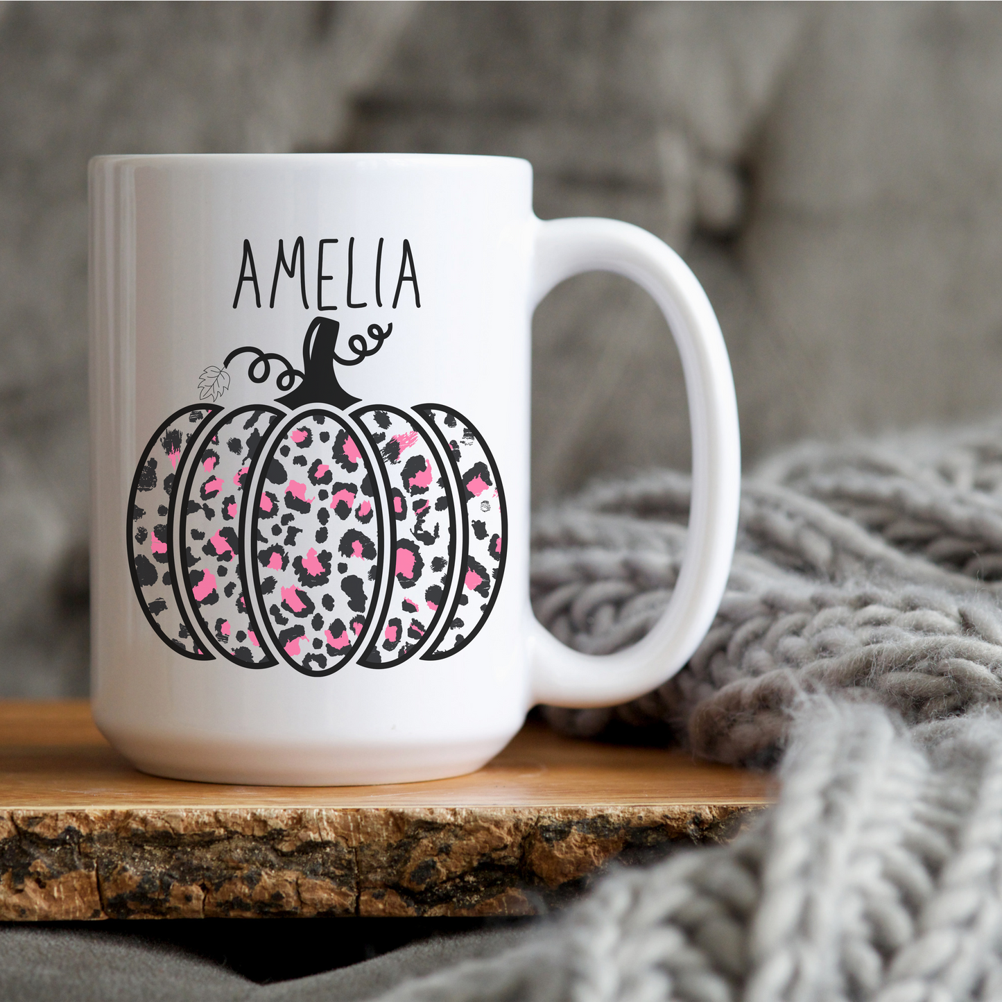 Custom Name Fall Pink Pumpkin Personalized Coffee Mug