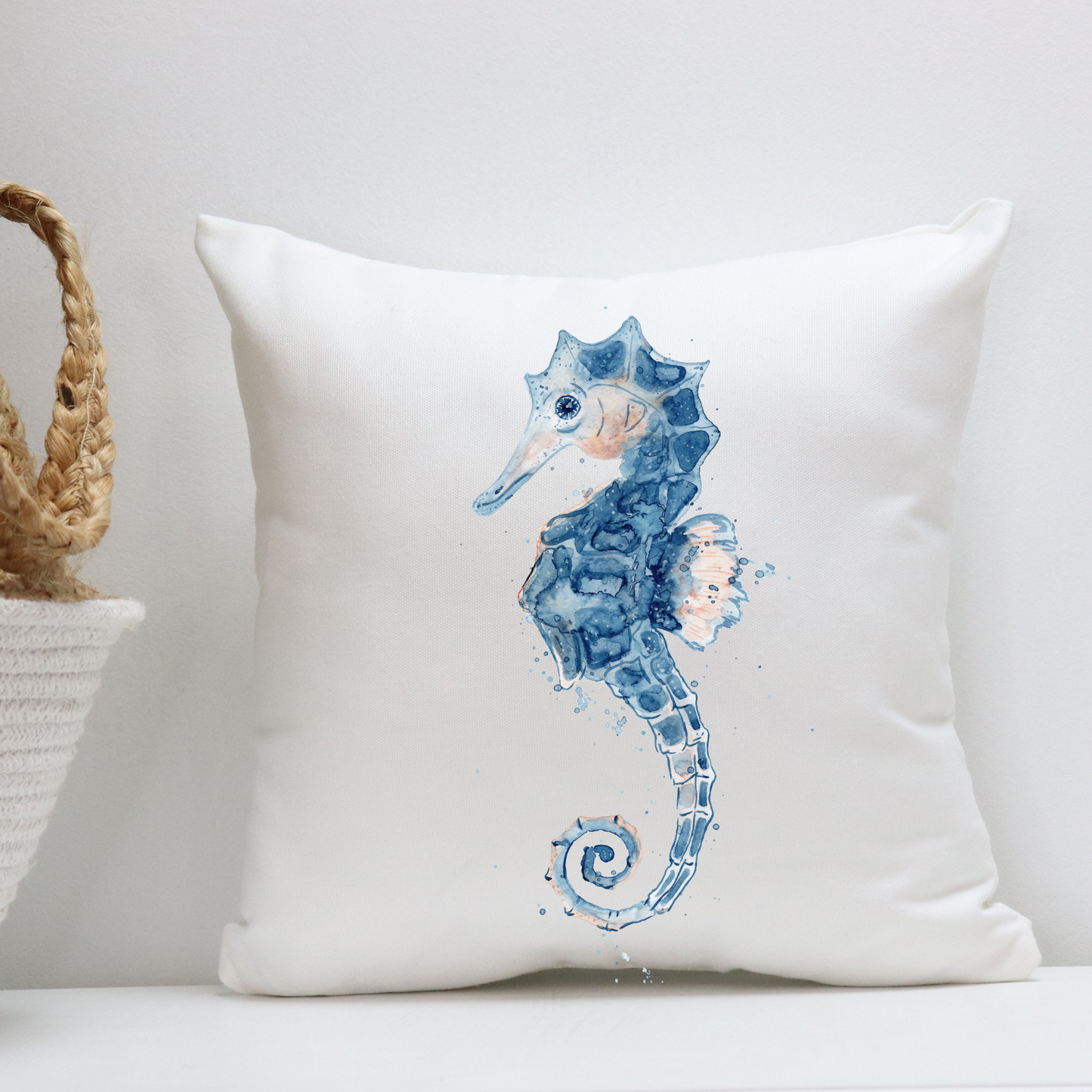 Seahorse Outdoor Pillow Watercolor Ocean Art Coastal Beach Home Gift