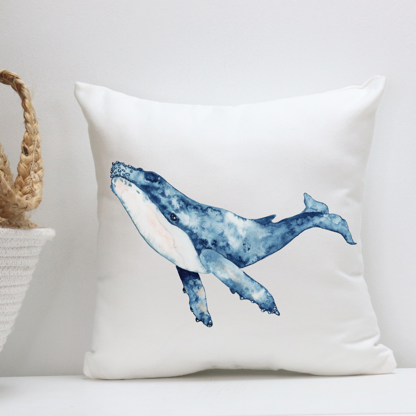 Whale Outdoor Washable Pillow Watercolor Fish Lovers Coastal Beach Cottage Home Gift