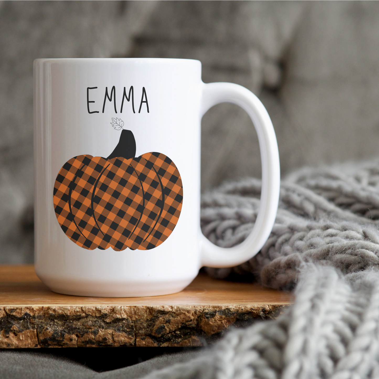 Custom Name Fall Plaid Pumpkin Personalized 15oz Coffee Mug