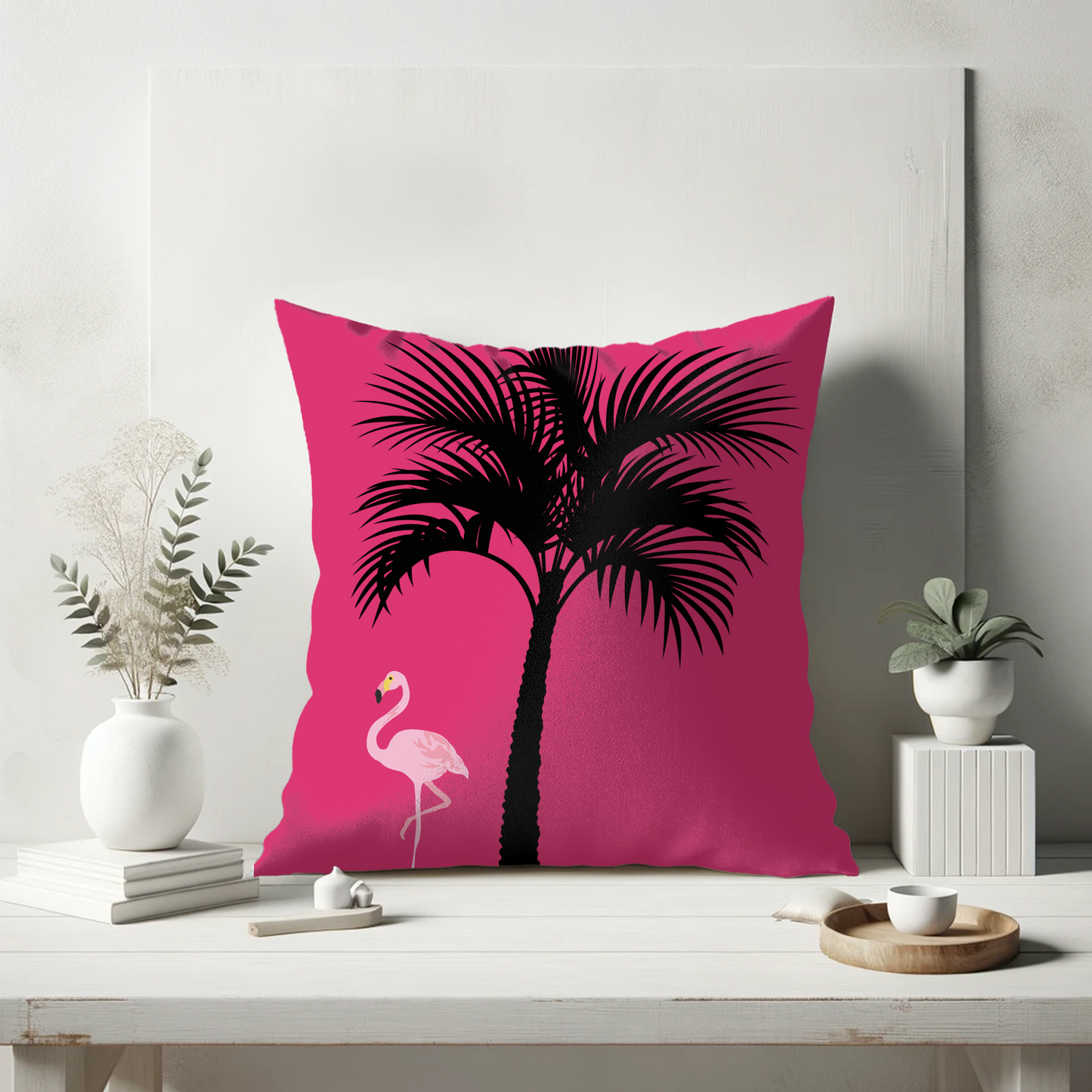 Pink Flamingo Palm Tree Outdoor Tropical Pillow