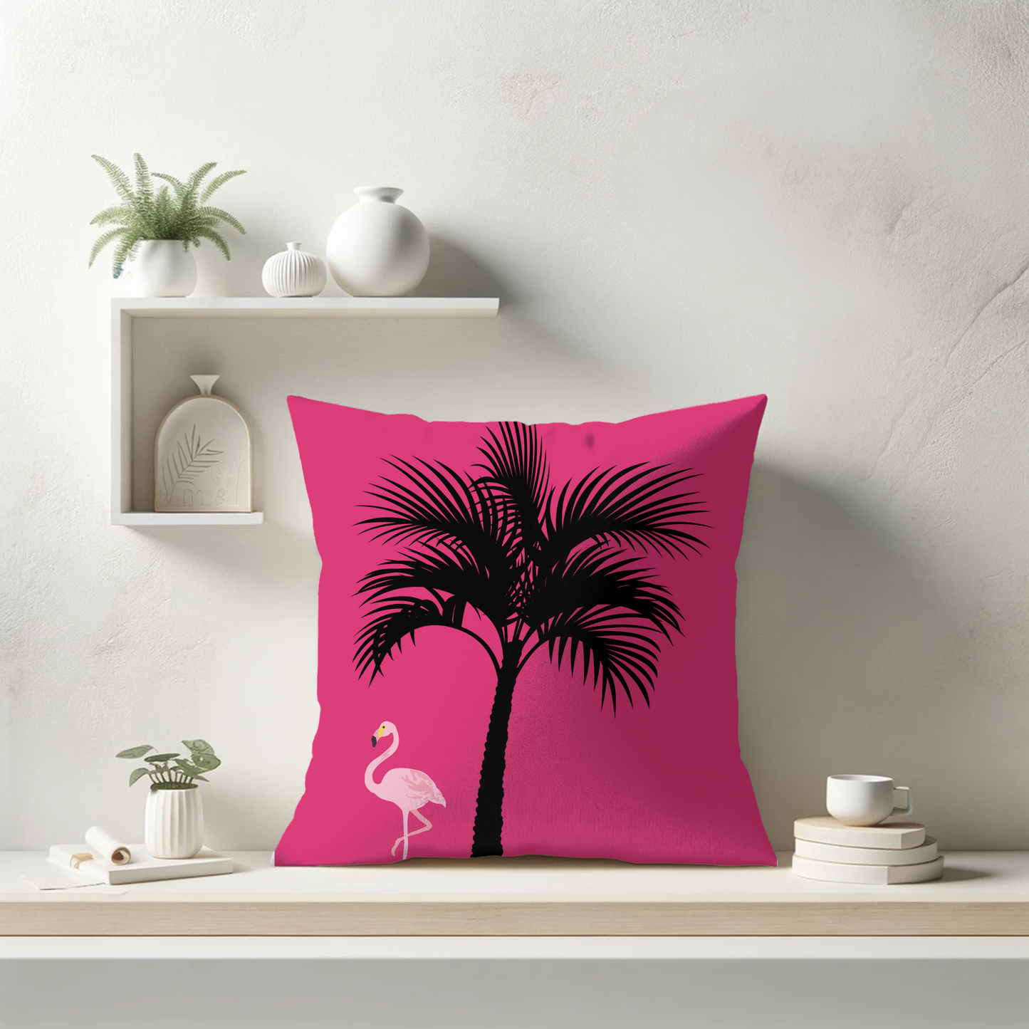 Pink Flamingo Palm Tree Outdoor Tropical Pillow