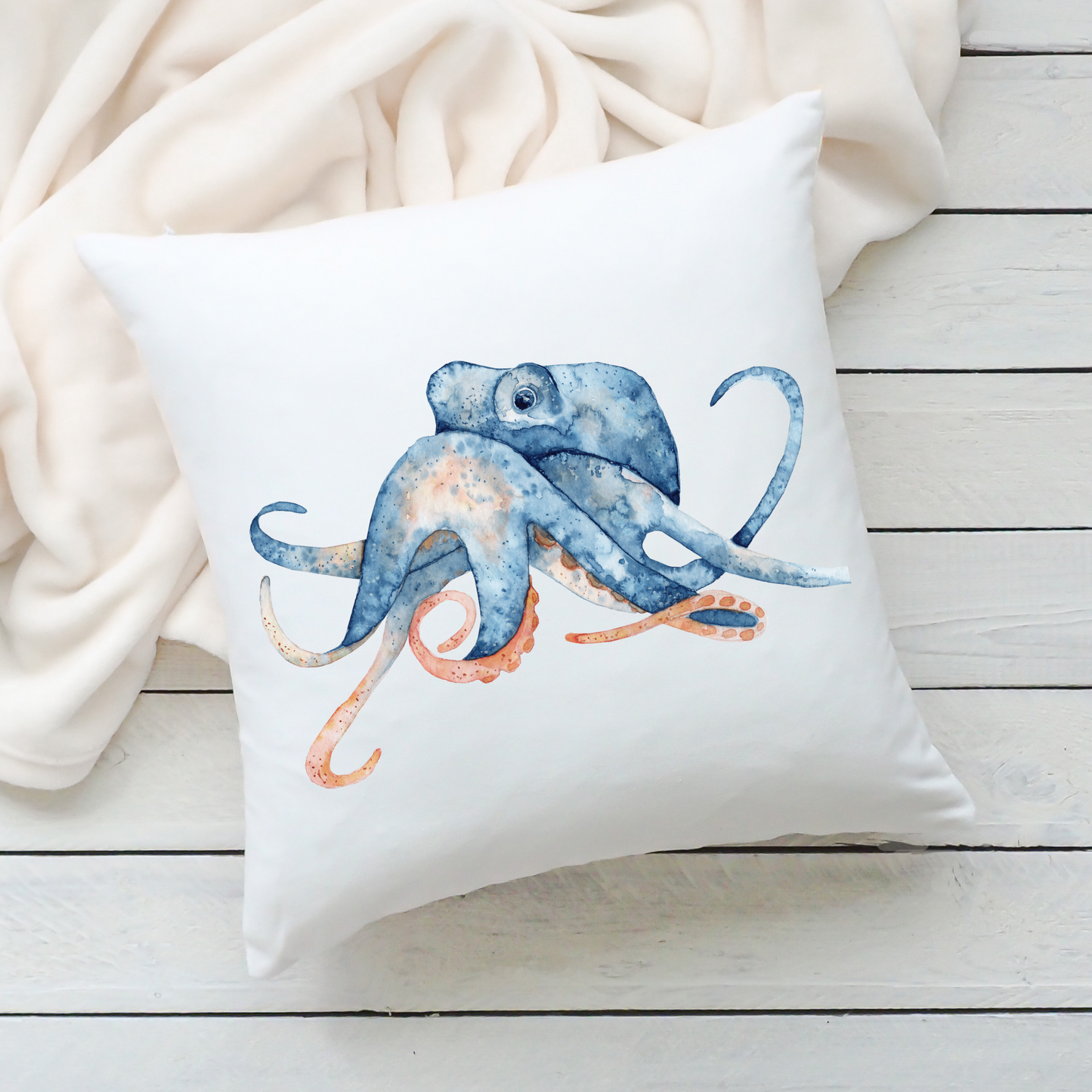 Octopus Outdoor Pillow Watercolor Ocean Art Lover Coastal Beach Home Gift