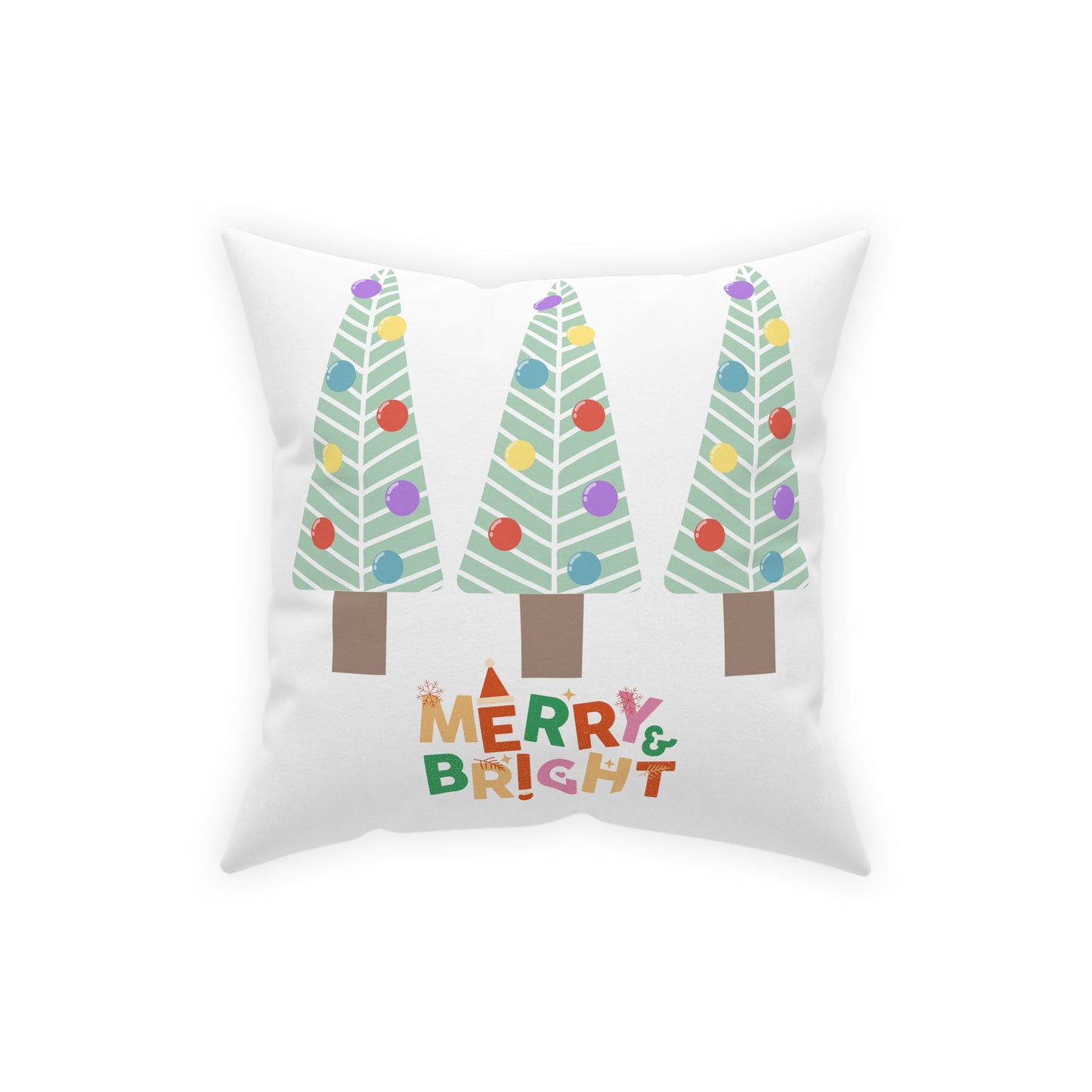 Christmas Tree Decorative Pillow, Merry and Bright Holiday Pillow, Christmas Gift, Housewarming Gift, Retro Vintage Christmas, - Design Club Home
