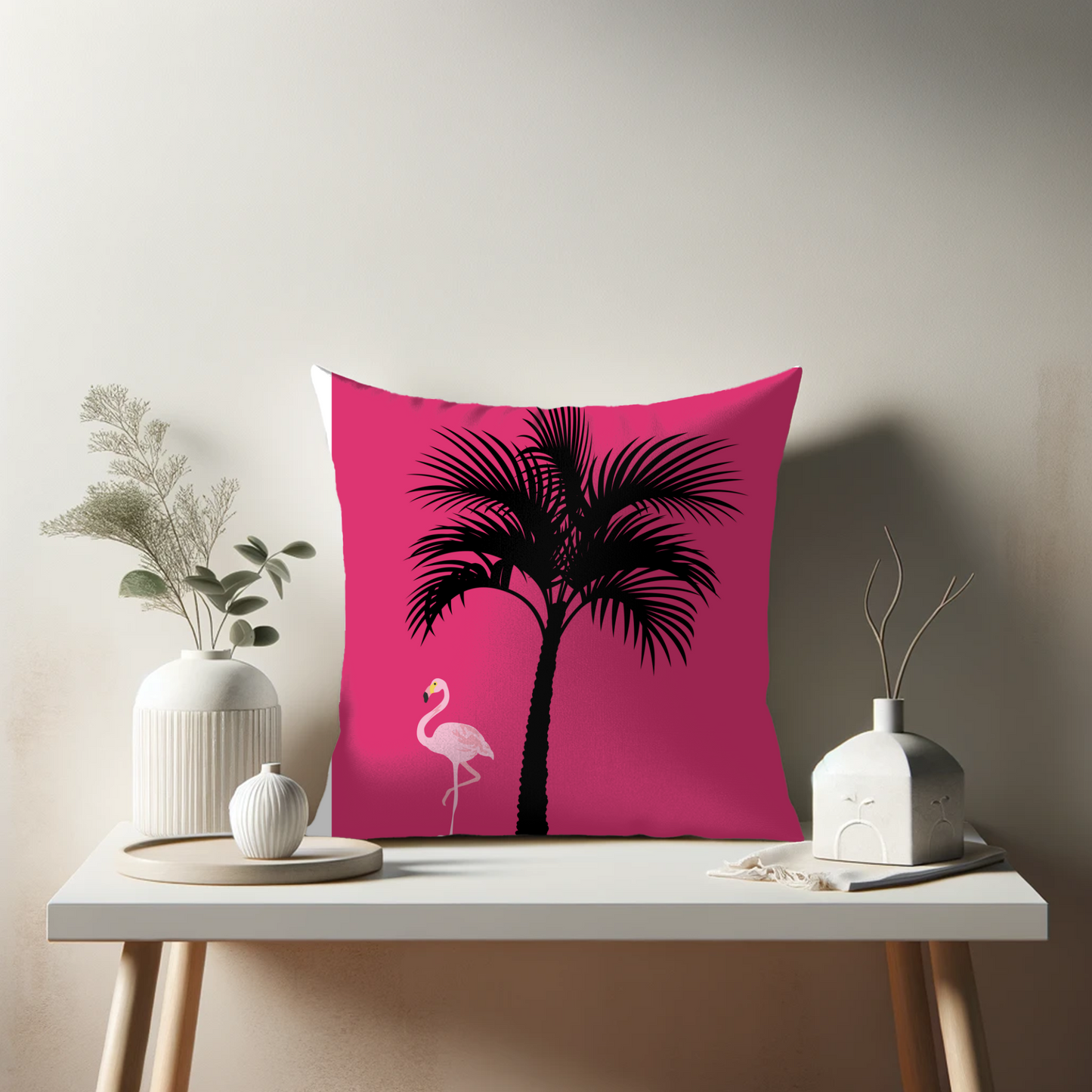 Pink Flamingo Palm Tree Outdoor Tropical Pillow