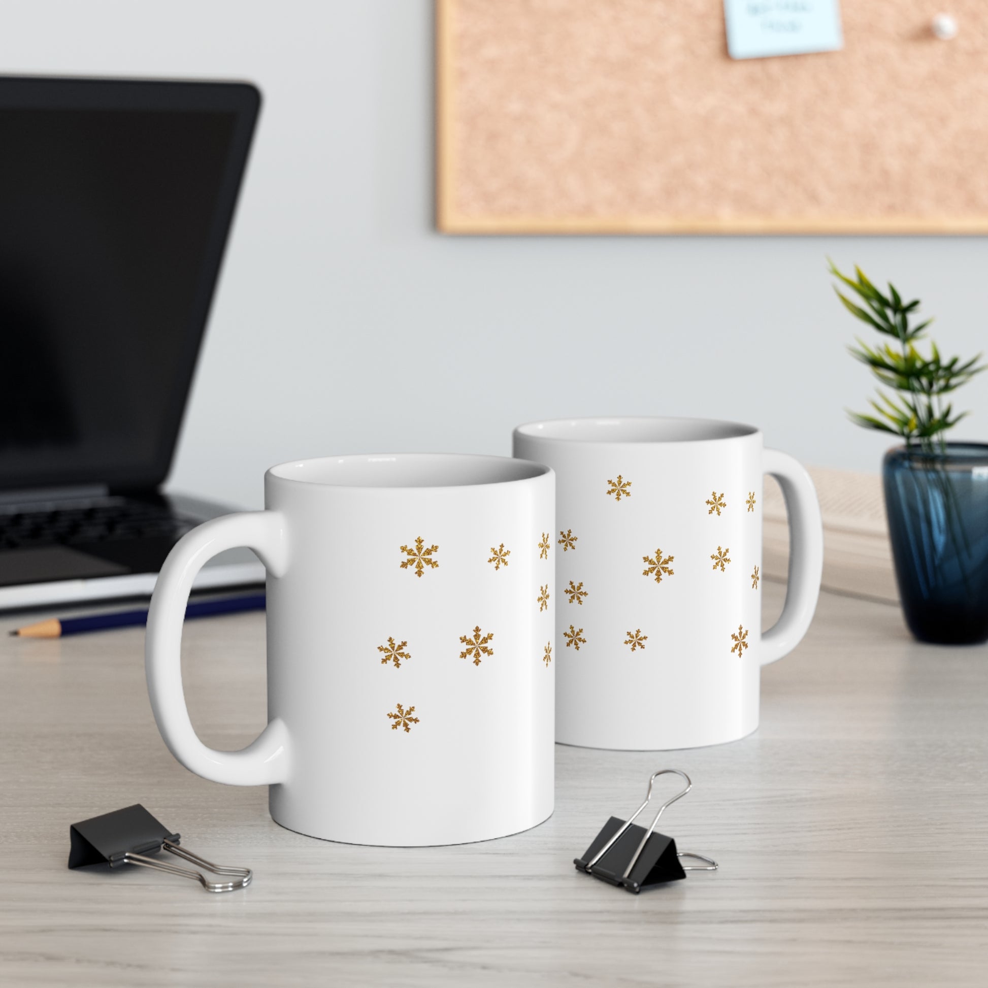Snowflake Christmas Ceramic Mug 11oz Gold Gift for Her, Holiday Decoration, Coffee Mug - Design Club Home