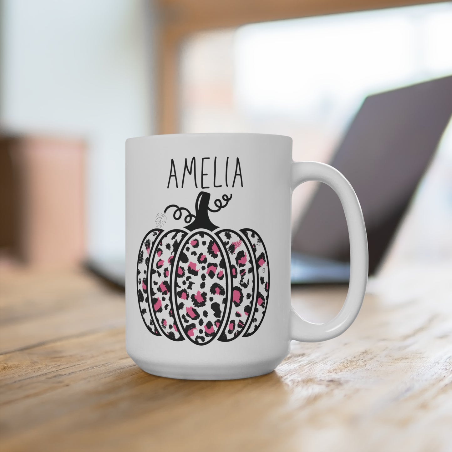 Custom Name Fall Pink Pumpkin Personalized Coffee Mug