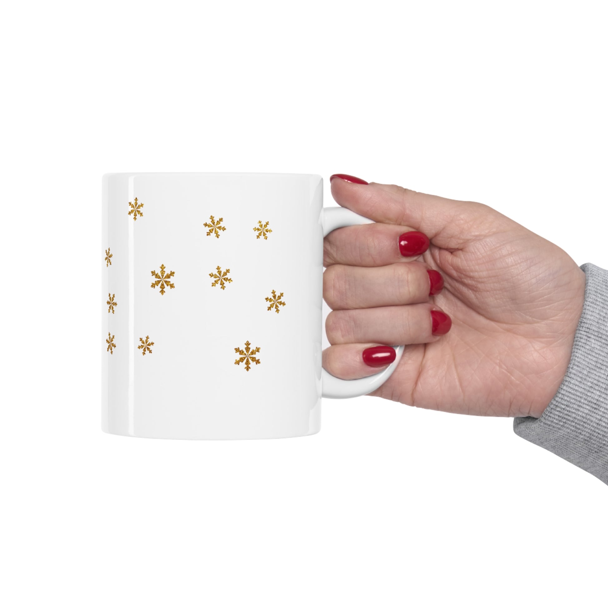 Snowflake Christmas Ceramic Mug 11oz Gold Gift for Her, Holiday Decoration, Coffee Mug - Design Club Home