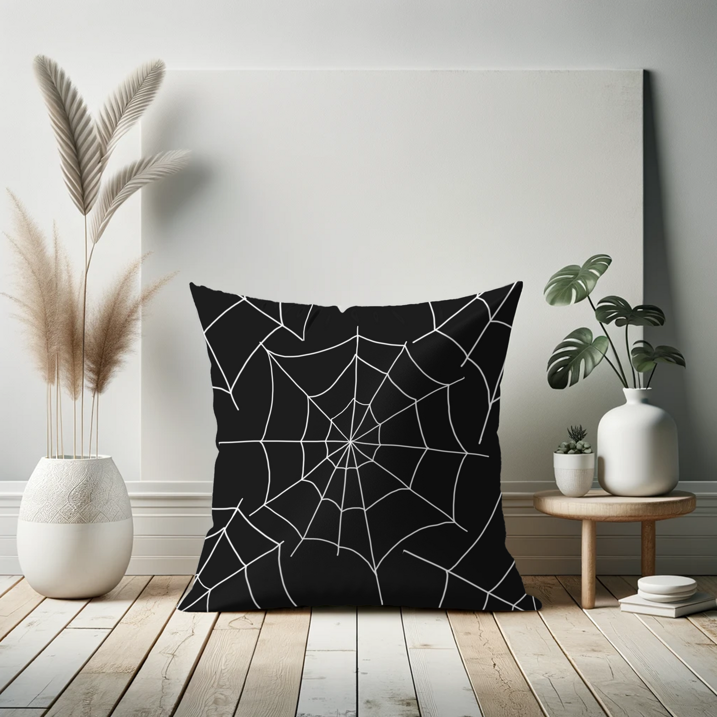 Black Spider Web Pillow