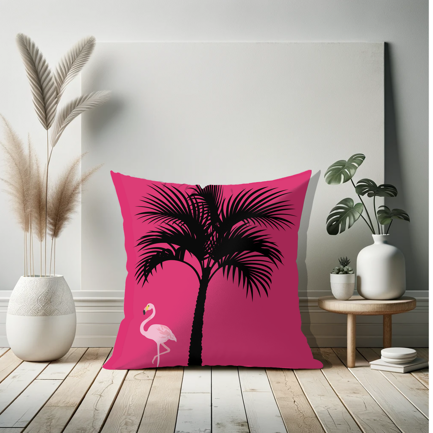Pink Flamingo Palm Tree Outdoor Tropical Pillow