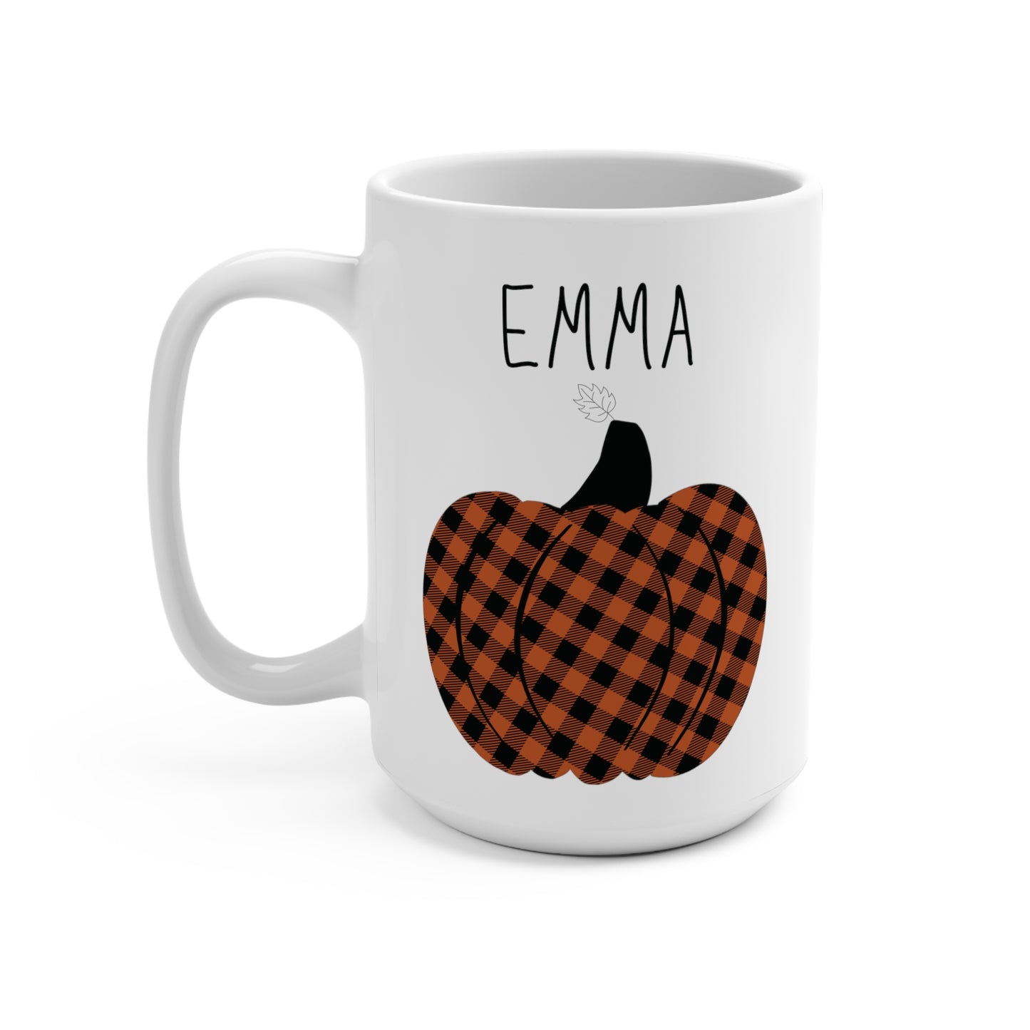 Custom Name Fall Plaid Pumpkin Personalized 15oz Coffee Mug
