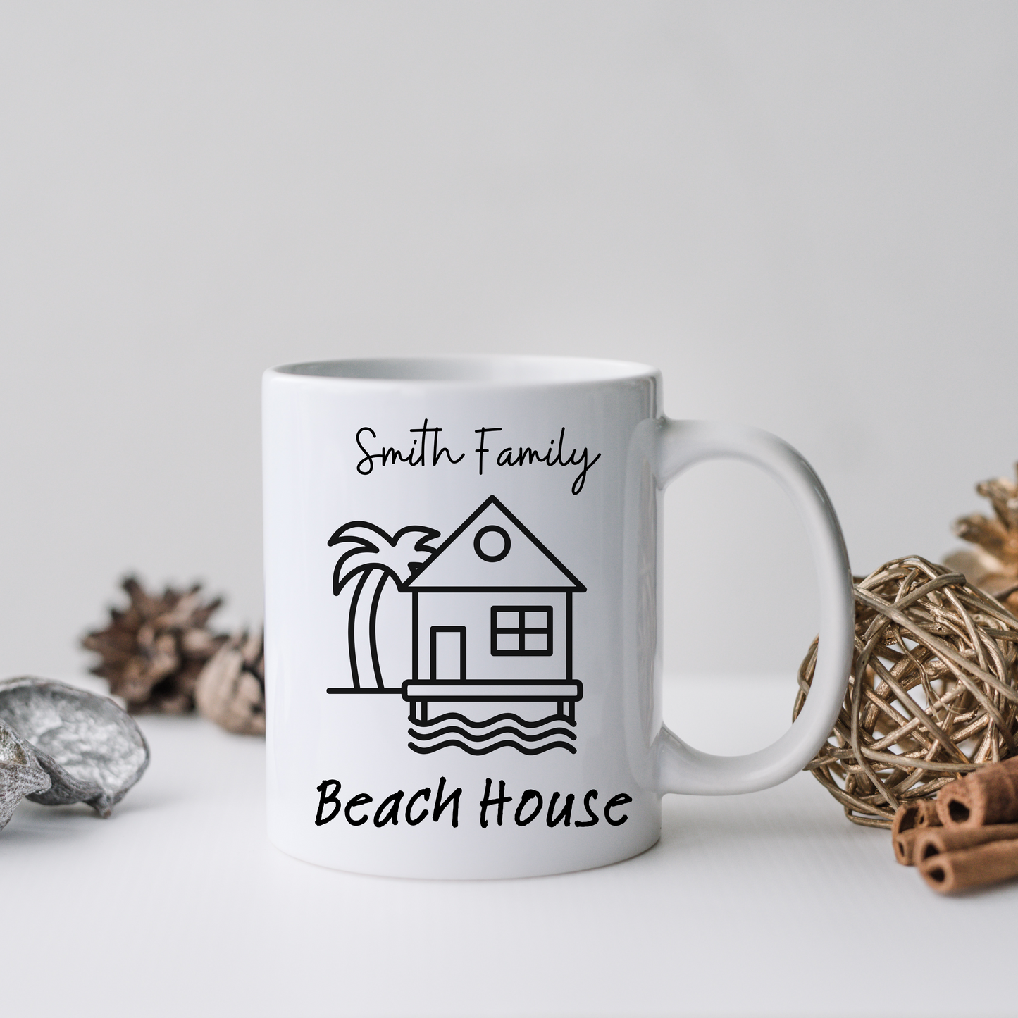 Personalized Custom Beach House Coffee Mug with Family Name
