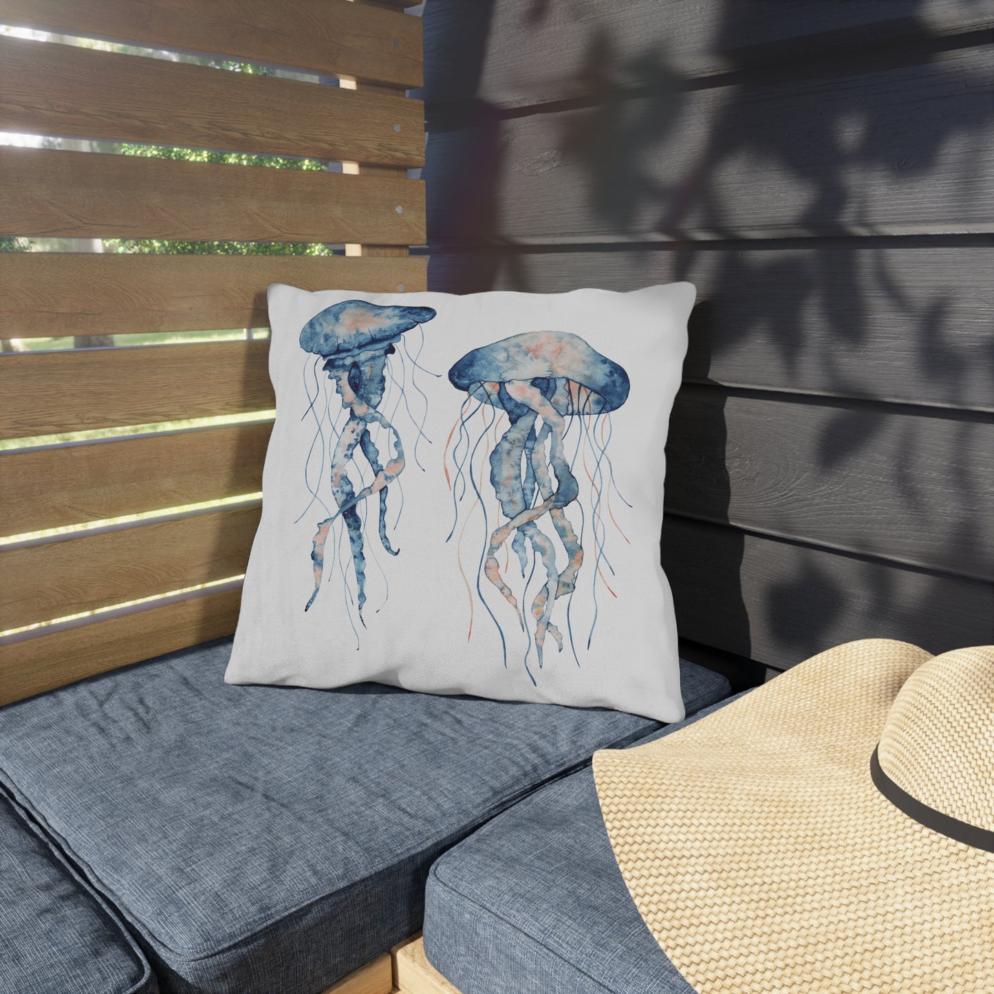 Jellyfish Outdoor Pillow Ocean Lovers Watercolor Coastal Beach Art Home Gift