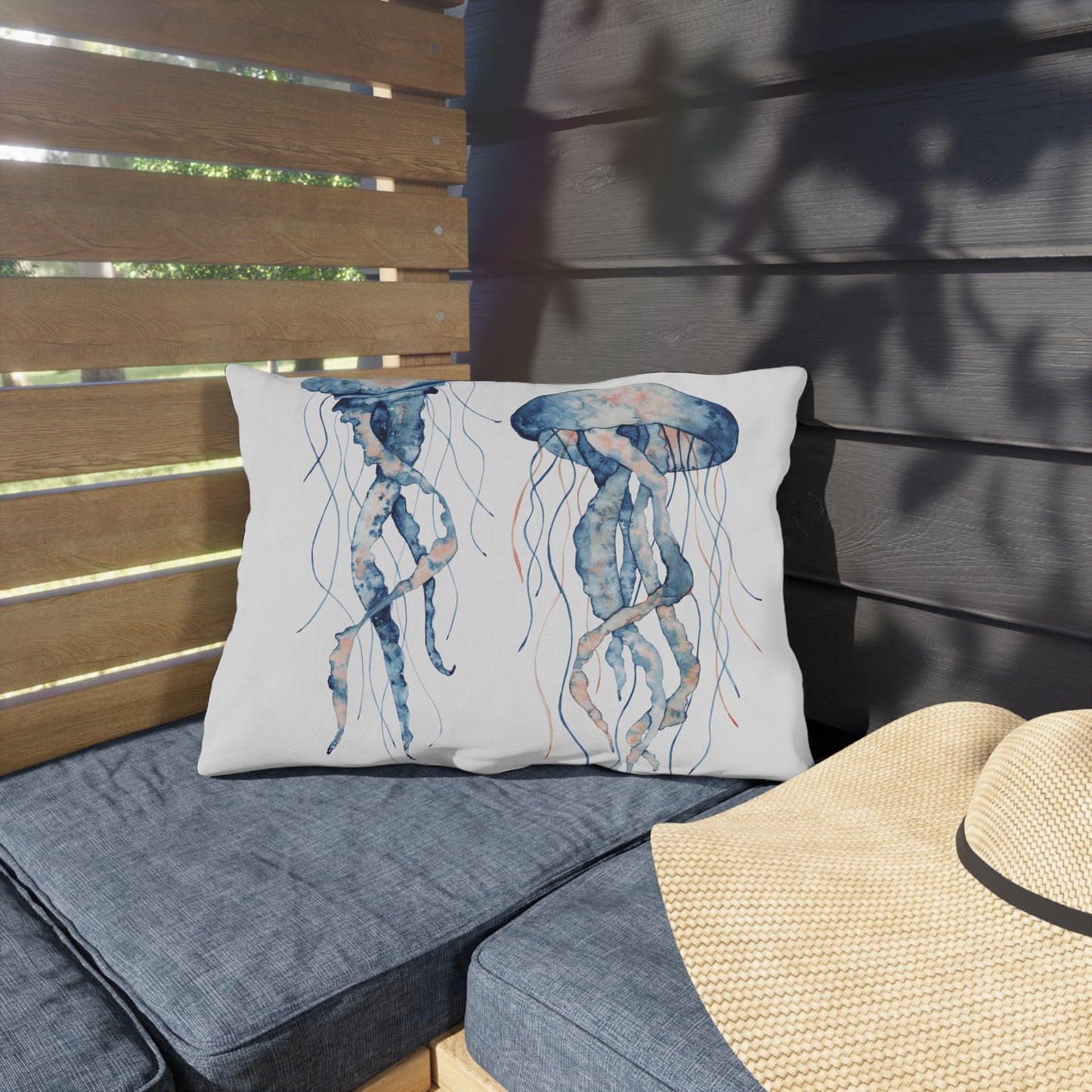 Jellyfish Outdoor Pillow Ocean Lovers Watercolor Coastal Beach Art Home Gift