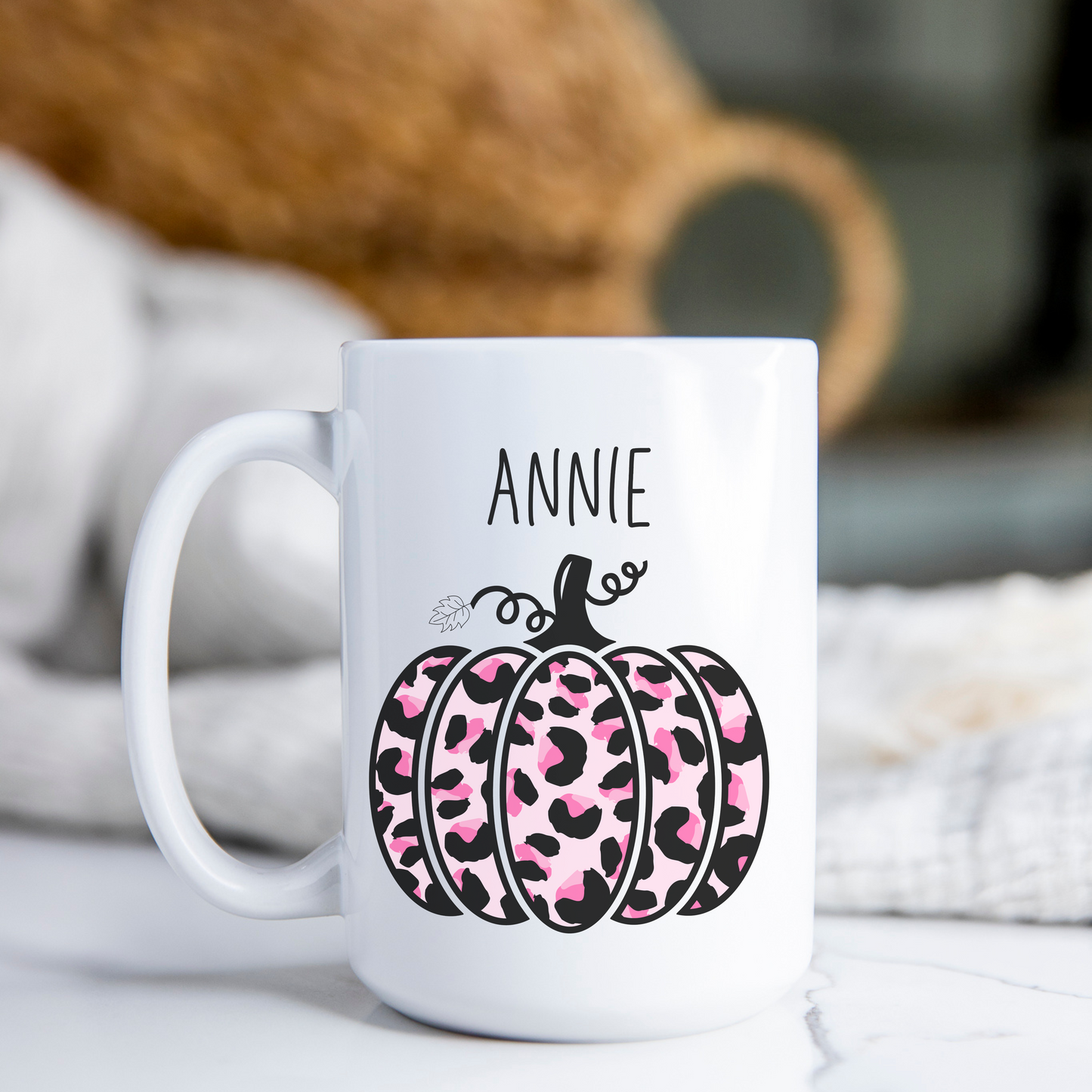 Annie Custom Name Fall Pink Camo Pumpkin Personalized Coffee Mug