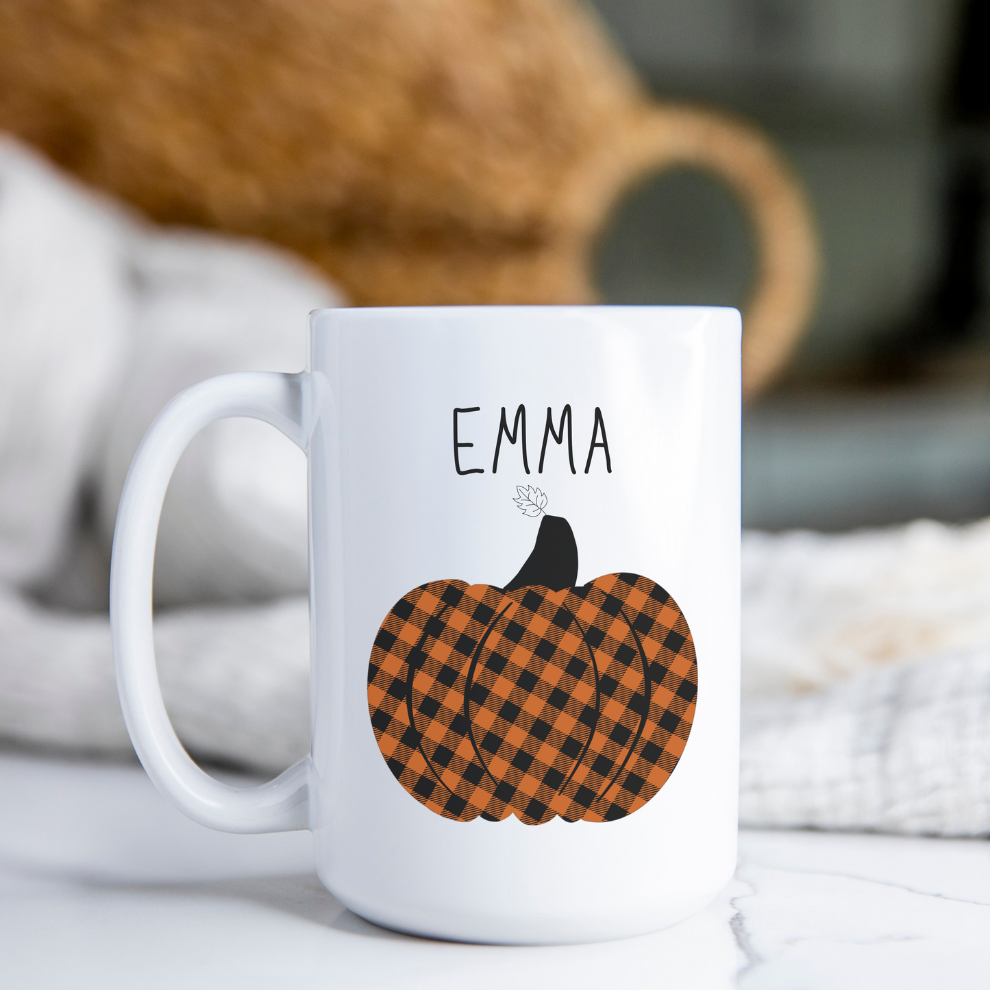 Custom Name Fall Plaid Pumpkin Personalized 15oz Coffee Mug