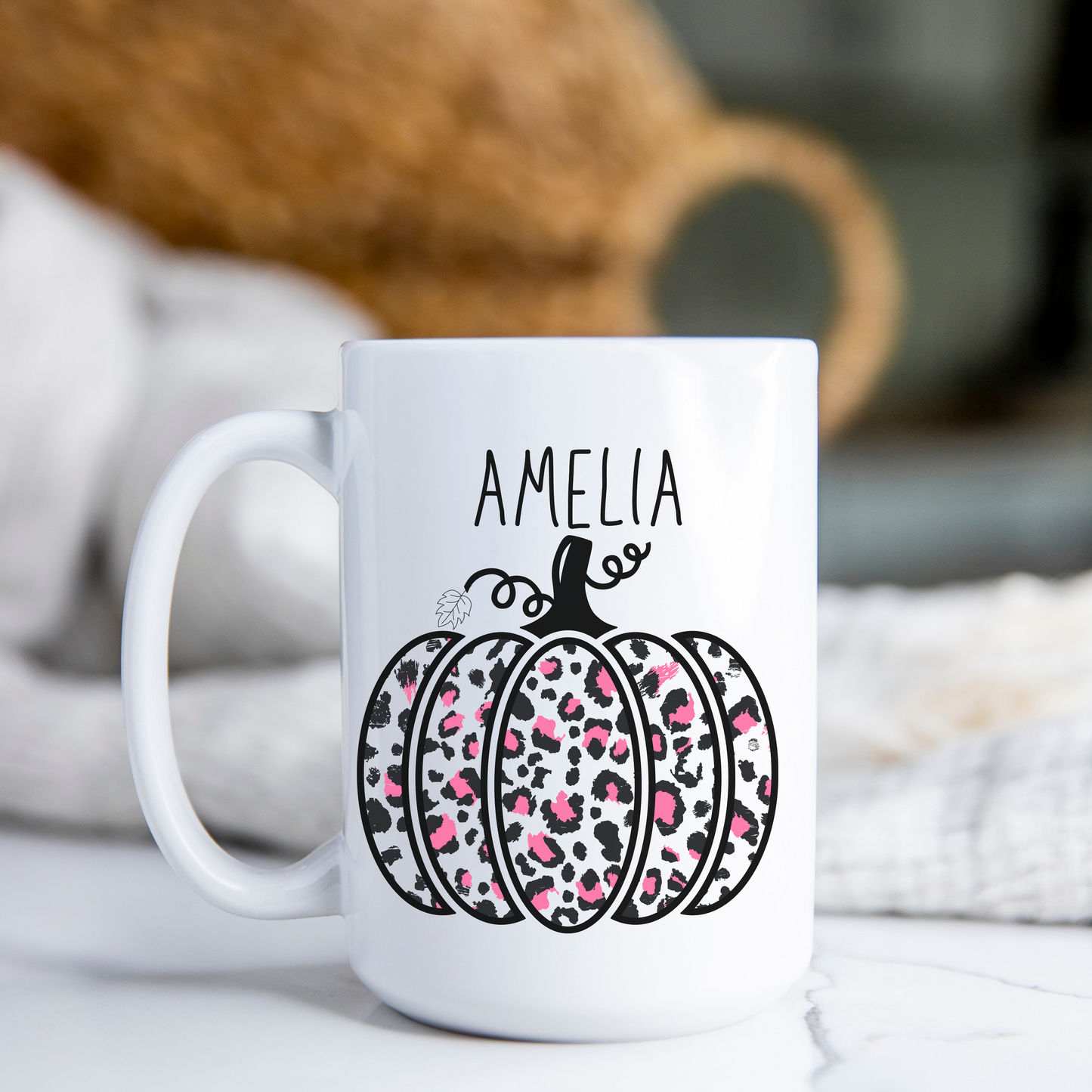 Custom Name Fall Pink Pumpkin Personalized Coffee Mug