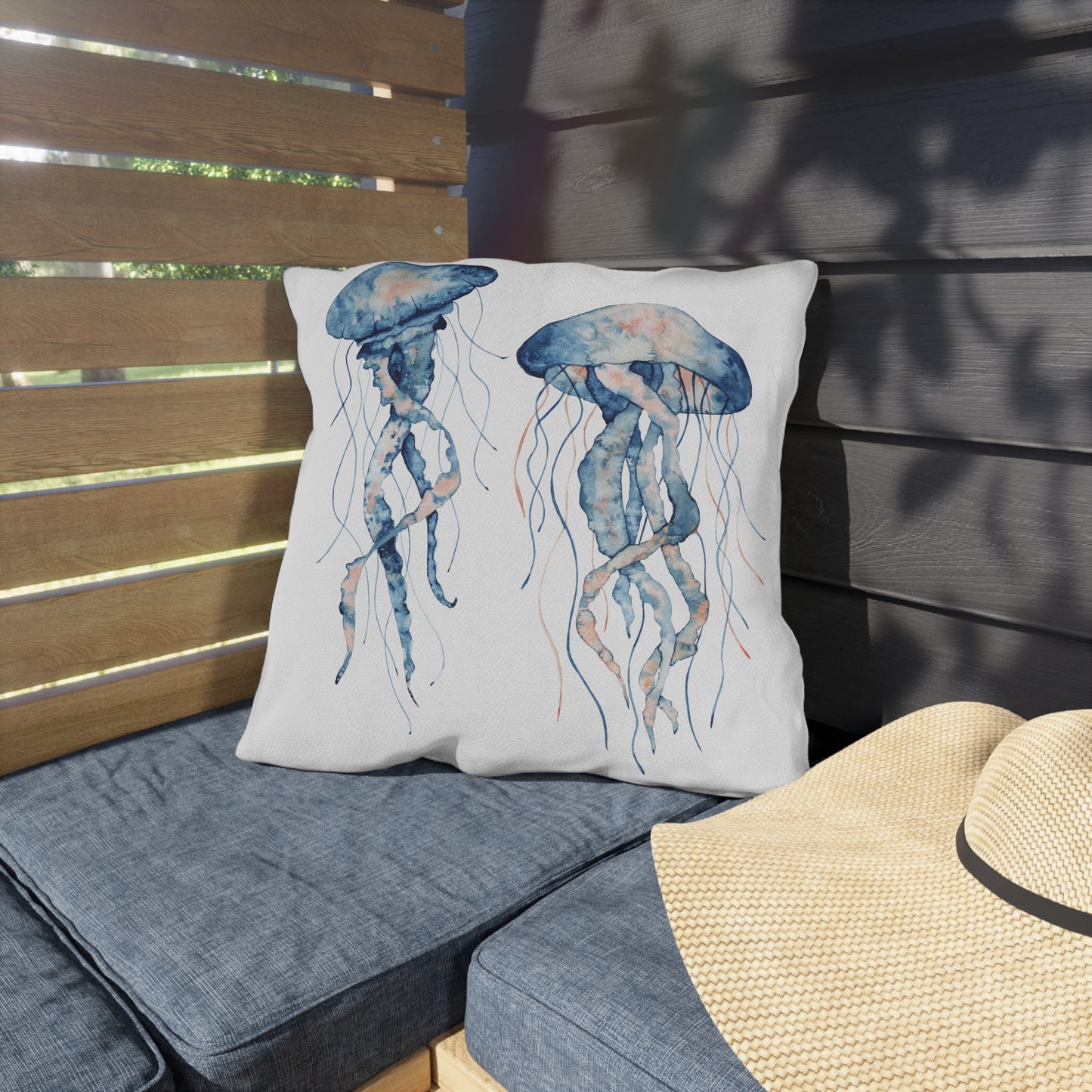 Jellyfish Outdoor Pillow Ocean Lovers Watercolor Coastal Beach Art Home Gift