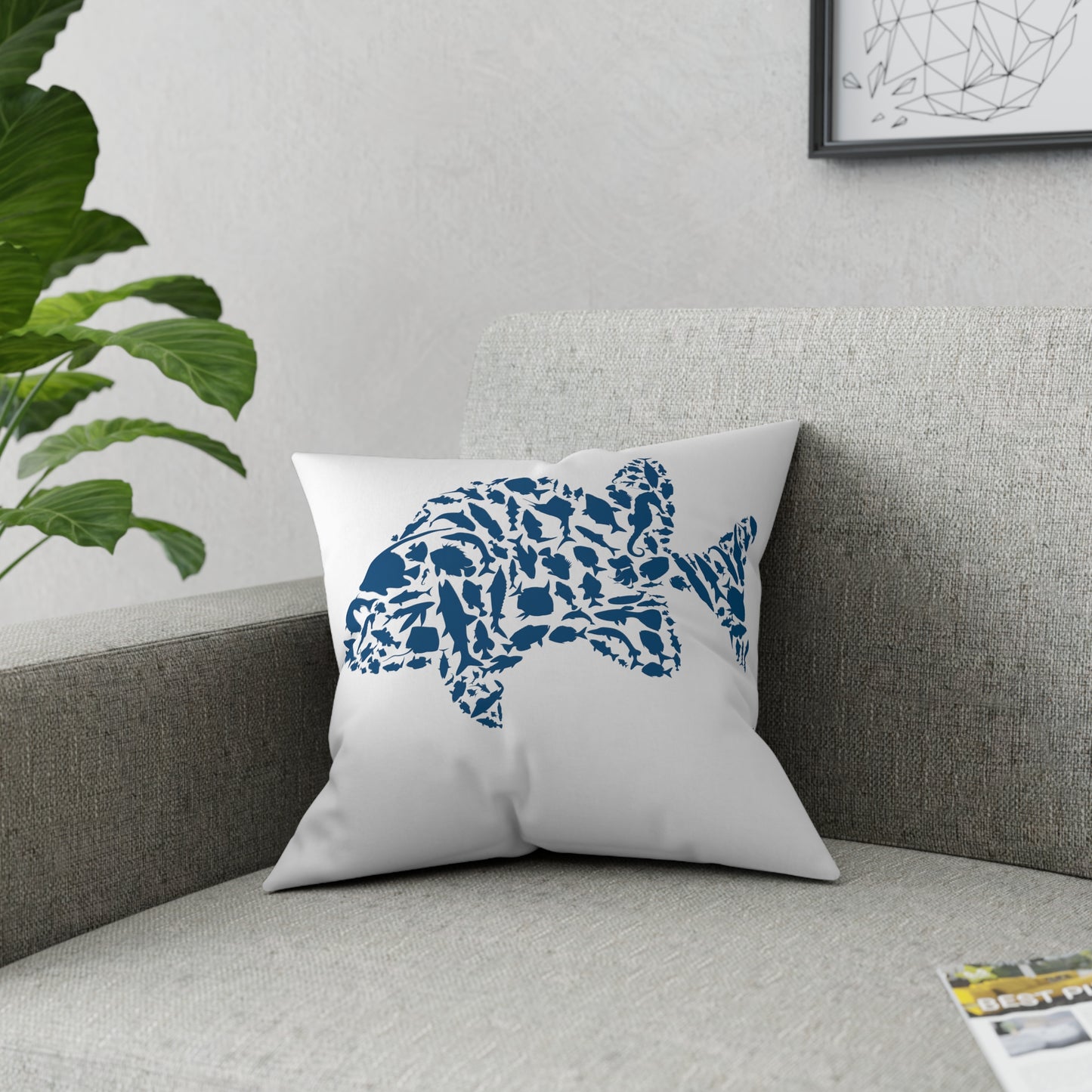 Fish Blue Pillow 16 x 16, Fishing Gifts, Animal Lovers Gift, Coastal Home Decoration - Design Club Home
