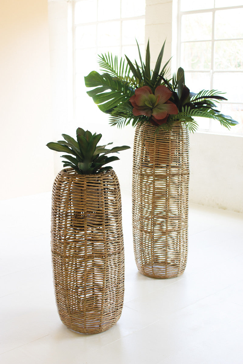 Woven Seagrass Tall Barrel Planter Stand set of 2 Home Decoration | Plant Lover Gifts - Design Club Home