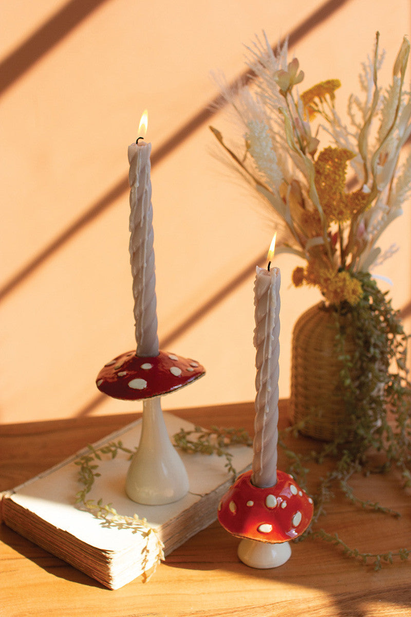 Mushroom Ceramic Candleholders Set of 2