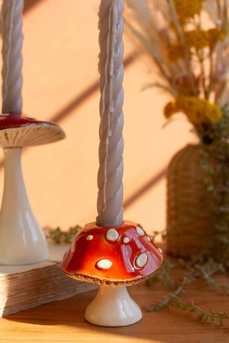 Mushroom Ceramic Candleholders Set of 2