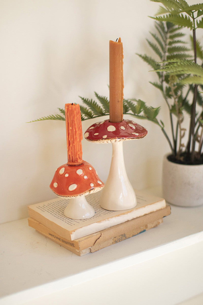 Mushroom Ceramic Candleholders Set of 2