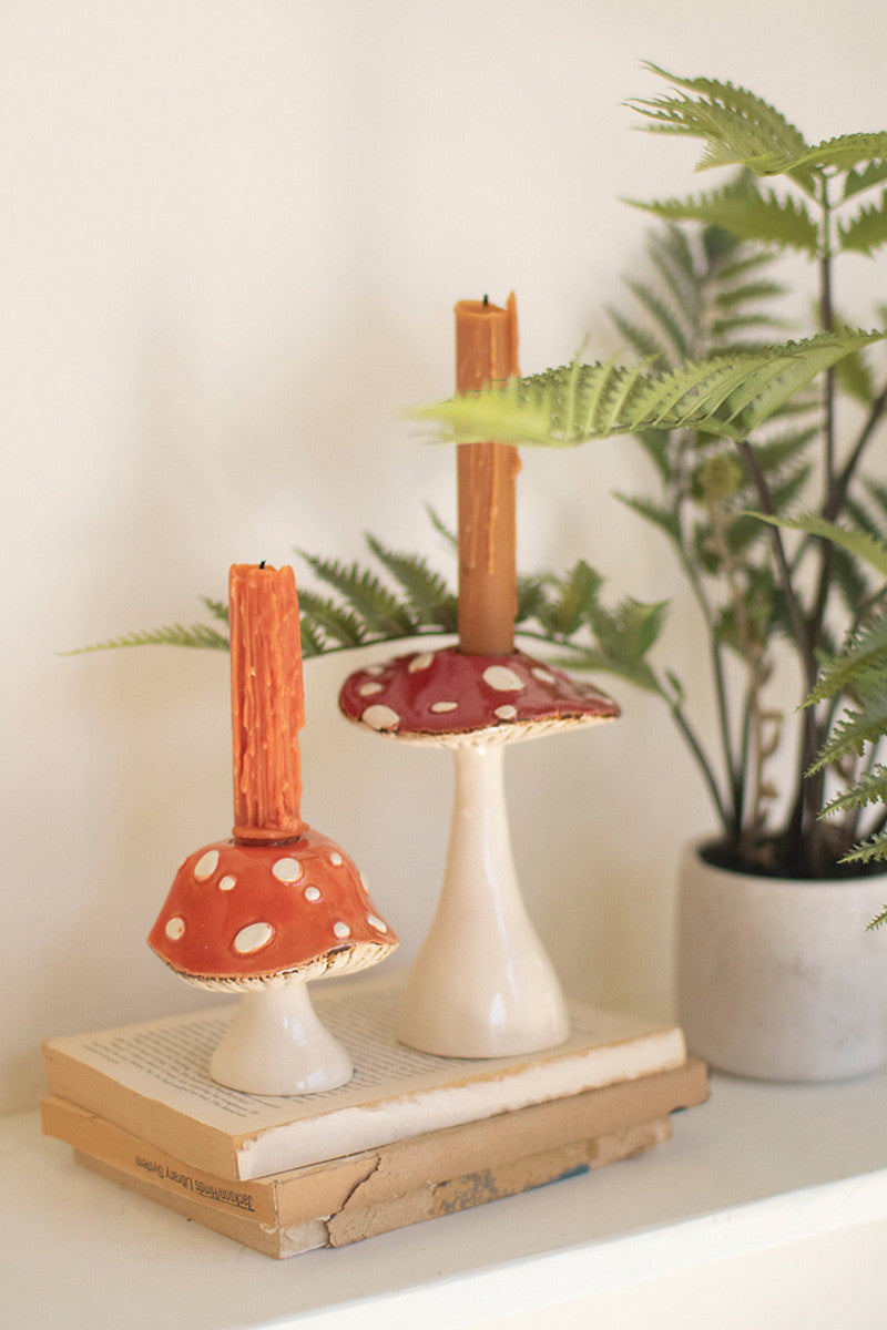 Mushroom Ceramic Candleholders Set of 2