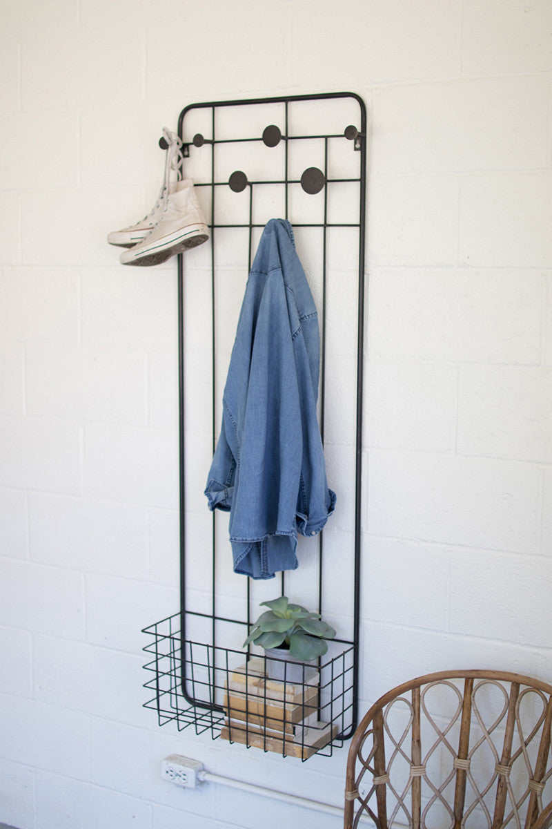 Metal Coat Rack Wall Mounted with Storage Basket Entryway Mudroom Kids Room Garage Organizer - Design Club Home
