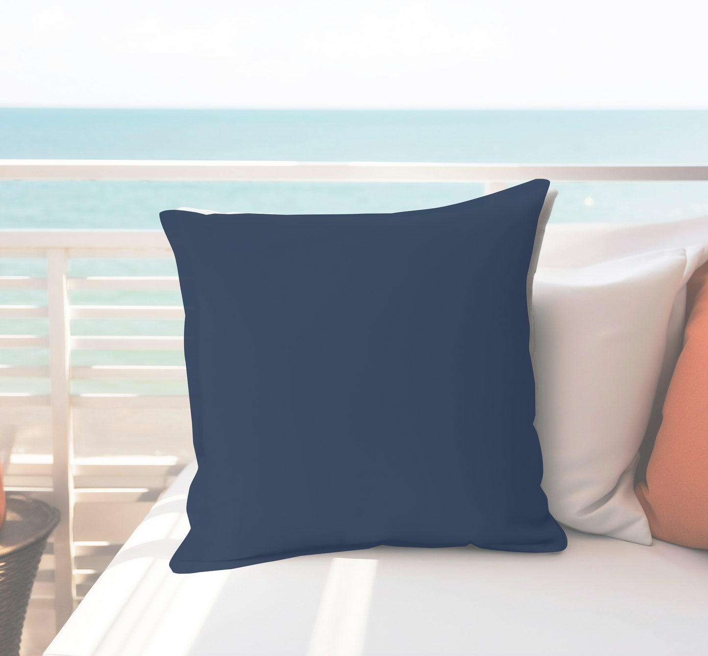 Navy Blue Outdoor Indoor Pillow with Insert, Patio Front Porch Decor, Beach Bedroom Sofa Chair Washable Layering Throw Pillow